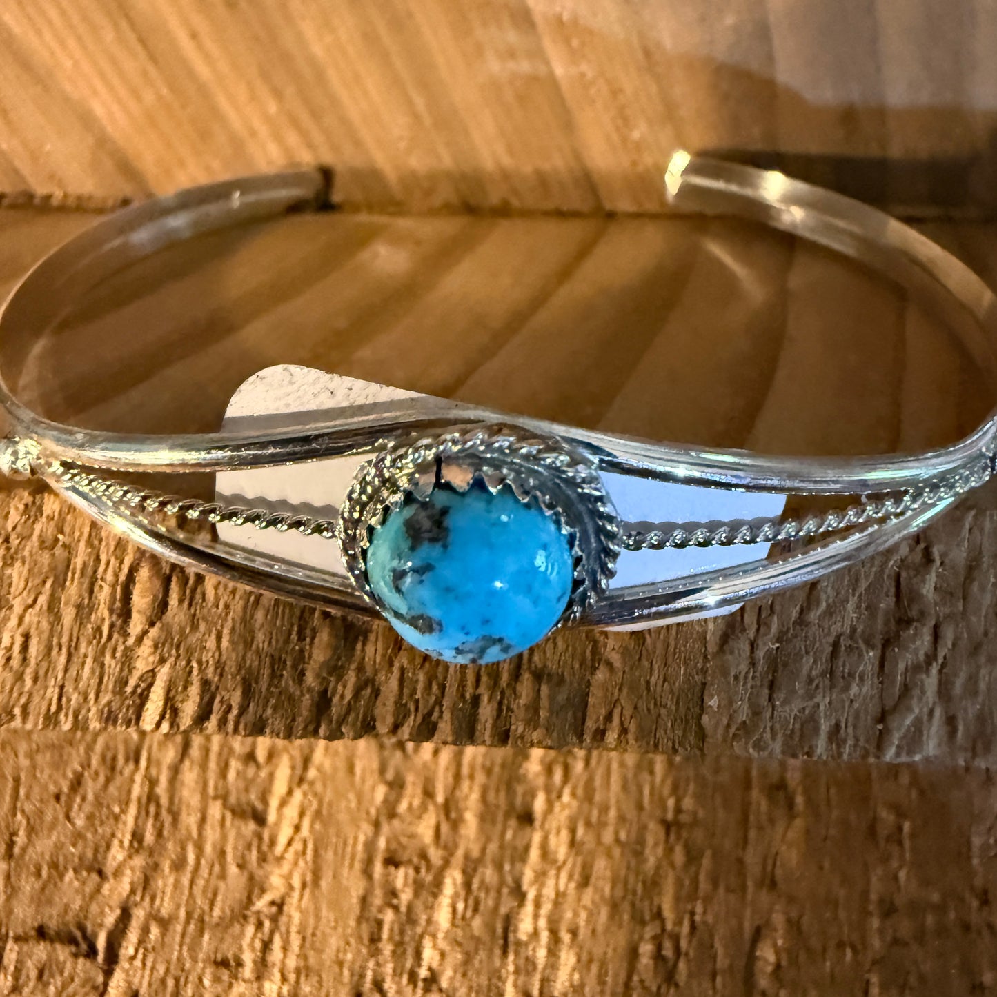 Ester White Navajo Handmade Kingman Turquoise Cuff Bangle in Sterling Silver, Size Small Wild West Boho
