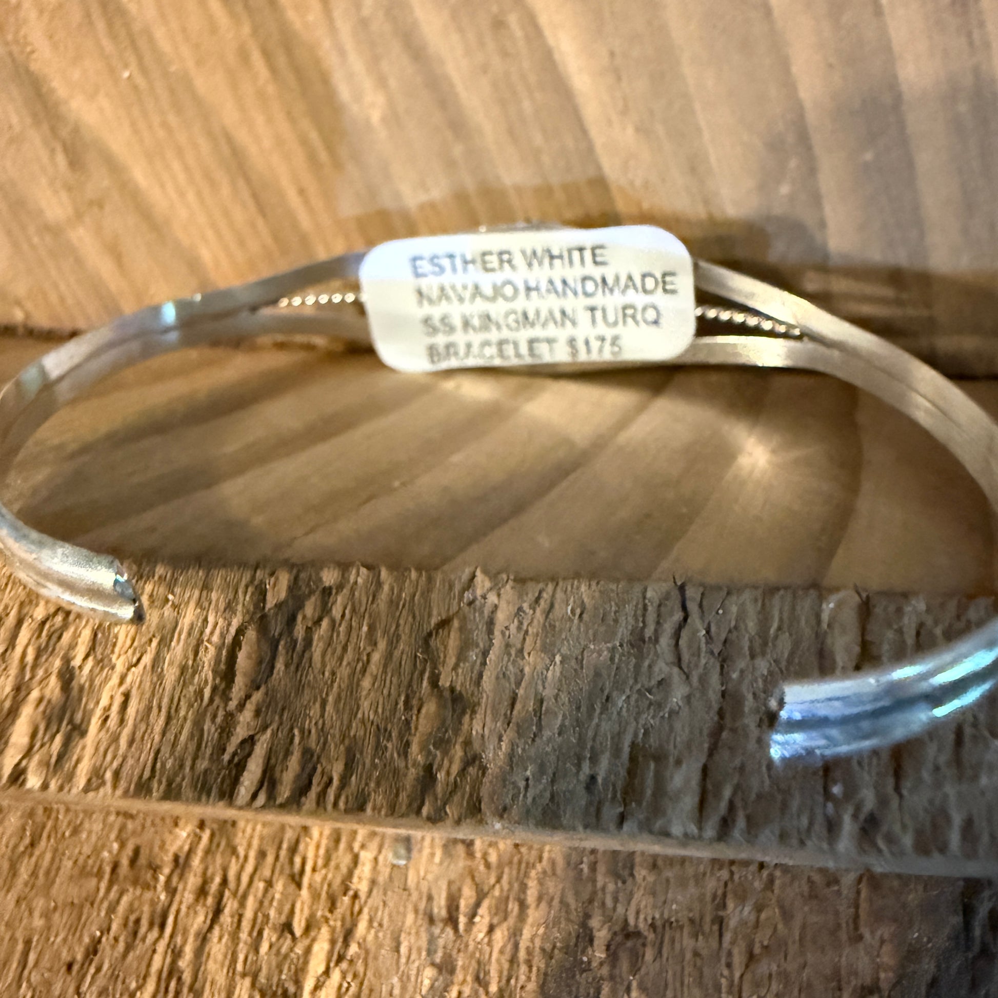 Ester White Navajo Handmade Kingman Turquoise Cuff Bangle in Sterling Silver, Size Small Wild West Boho