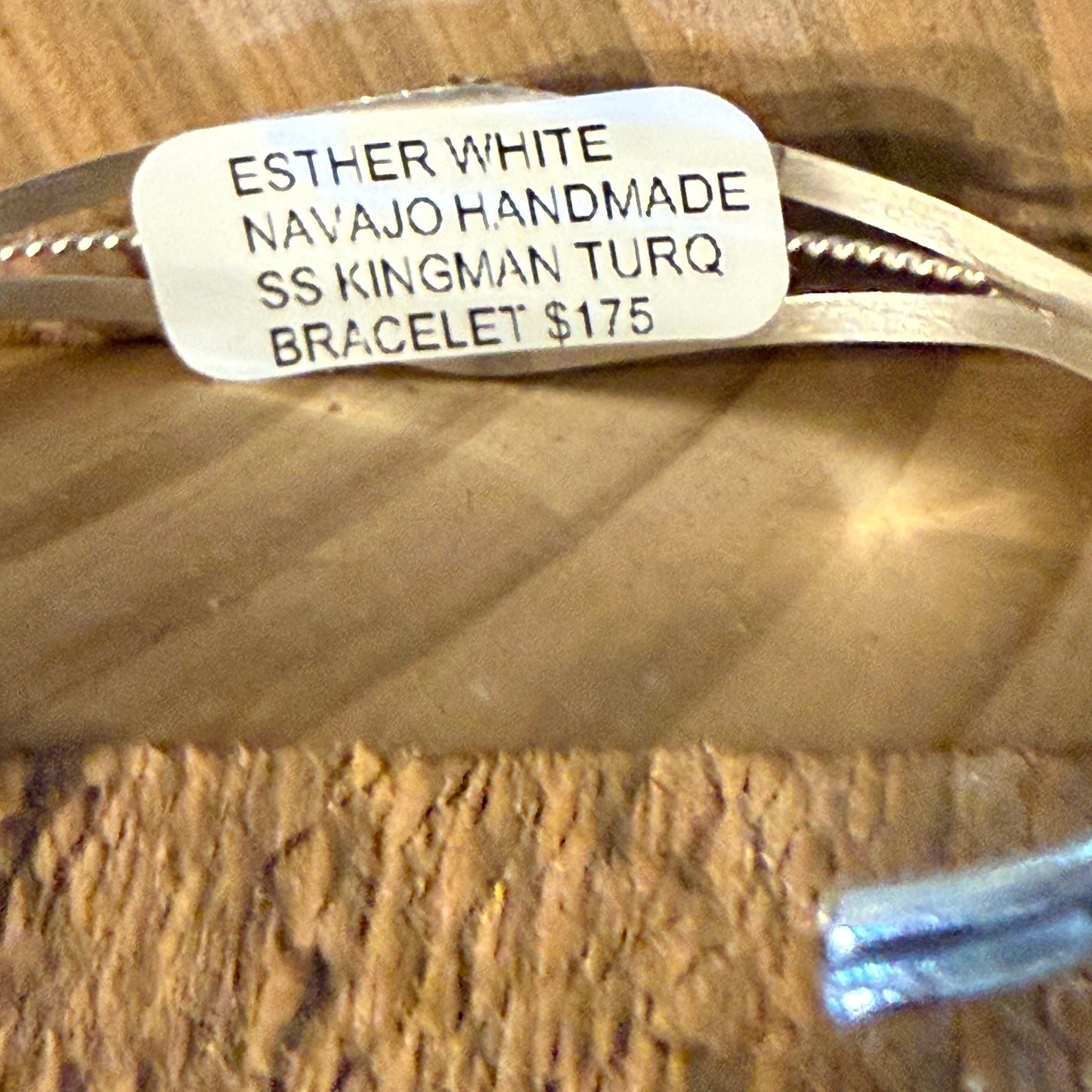 Ester White Navajo Handmade Kingman Turquoise Cuff Bangle in Sterling Silver, Size Small Wild West Boho