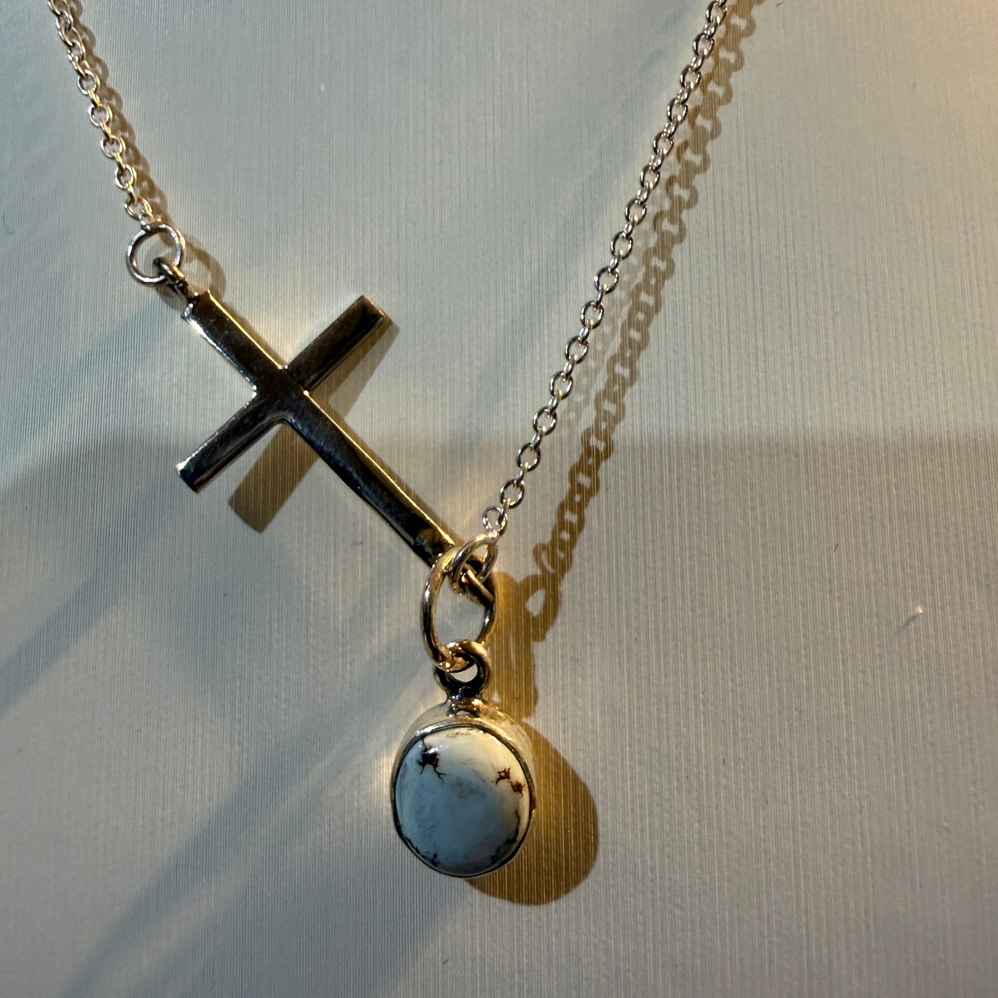 Palomino Turquoise Cross Religion Chain Necklace in Sterling Silver, 16 Inch Chain W/Extender Wild West Boho