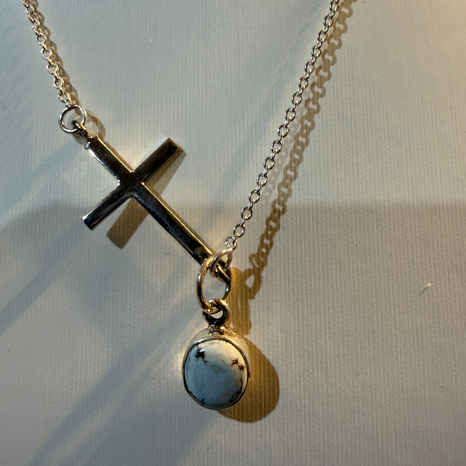 Palomino Turquoise Cross Religion Chain Necklace in Sterling Silver, 16 Inch Chain W/Extender Wild West Boho