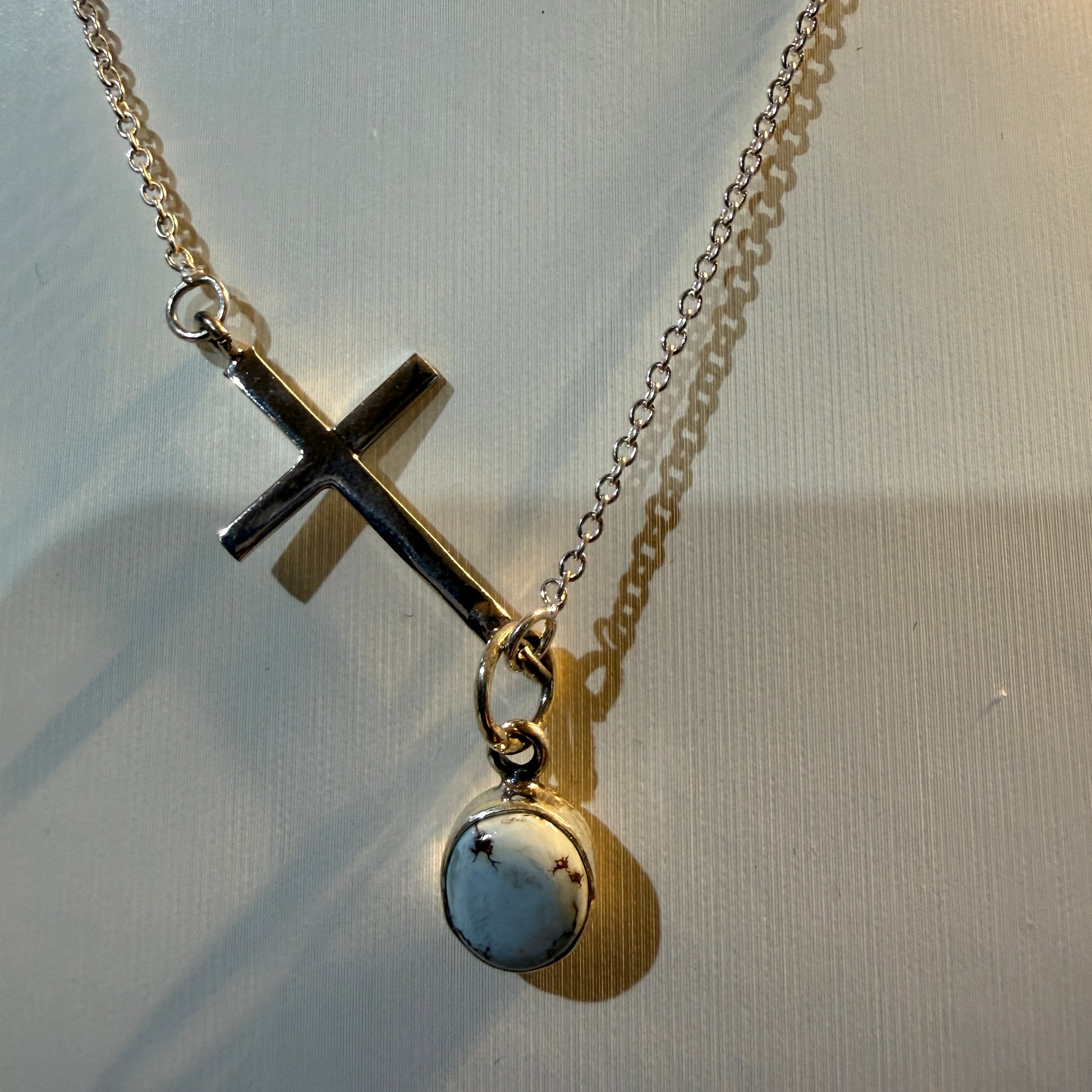 Palomino Turquoise Cross Religion Chain Necklace in Sterling Silver, 16 Inch Chain W/Extender Wild West Boho