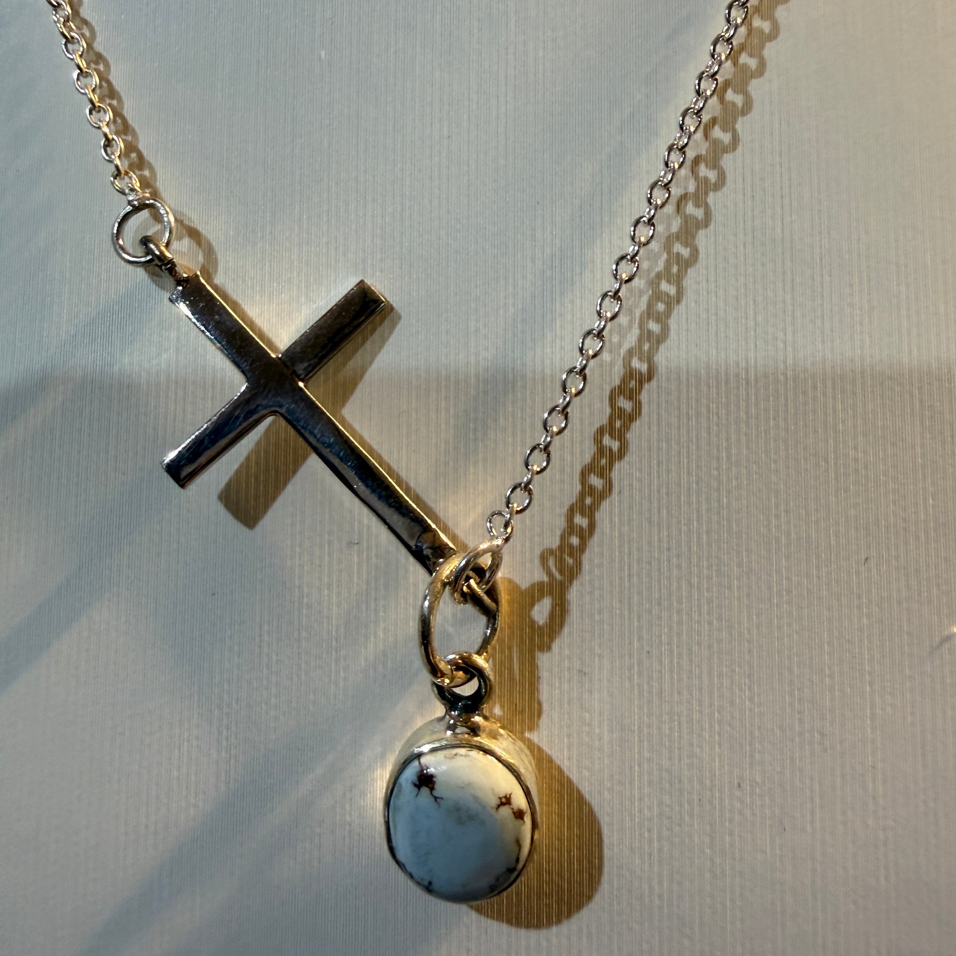 Palomino Turquoise Cross Religion Chain Necklace in Sterling Silver, 16 Inch Chain W/Extender Wild West Boho