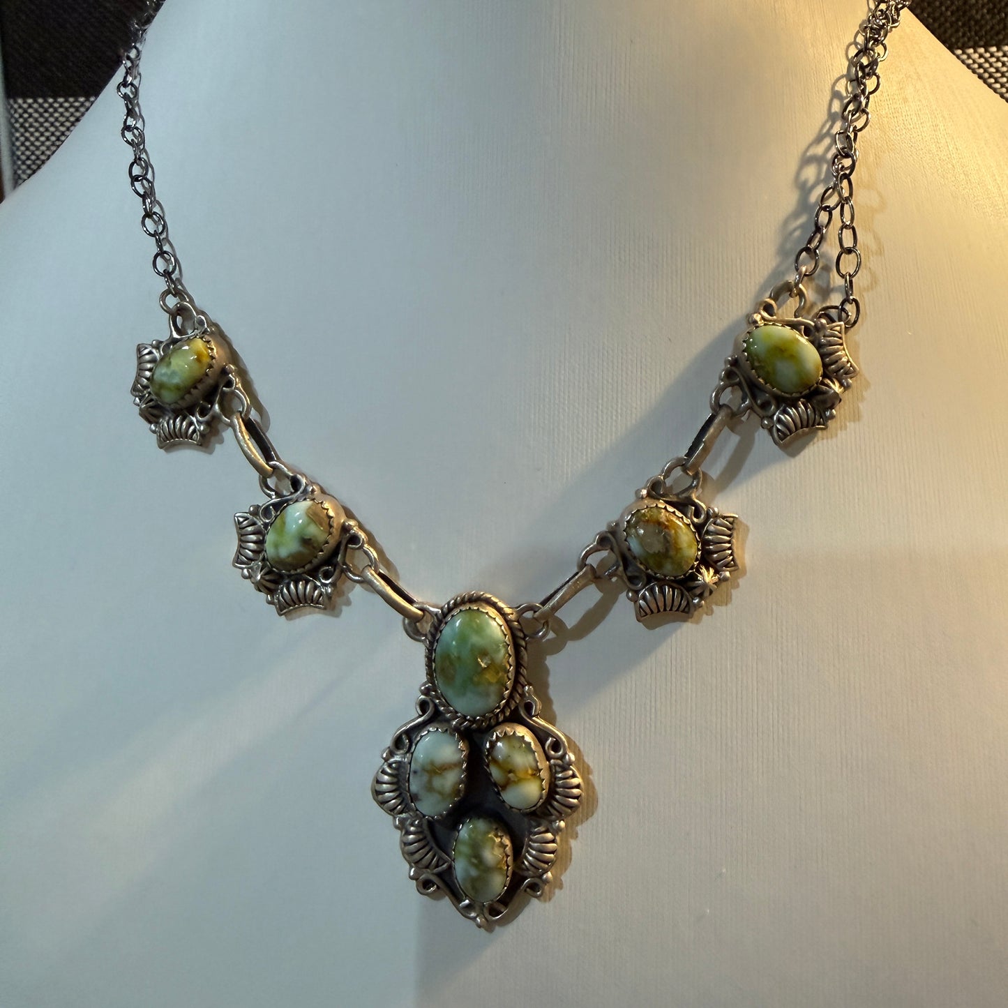 Palomino Turquoise Gemstone Statement Lariat Necklace in Sterling Silver Wild West Boho