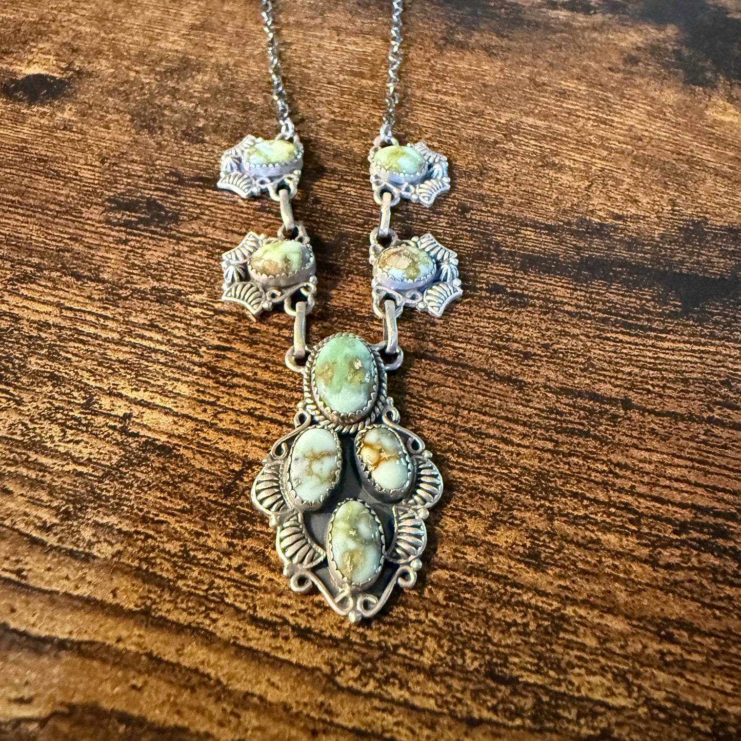 Palomino Turquoise Gemstone Statement Lariat Necklace in Sterling Silver Wild West Boho