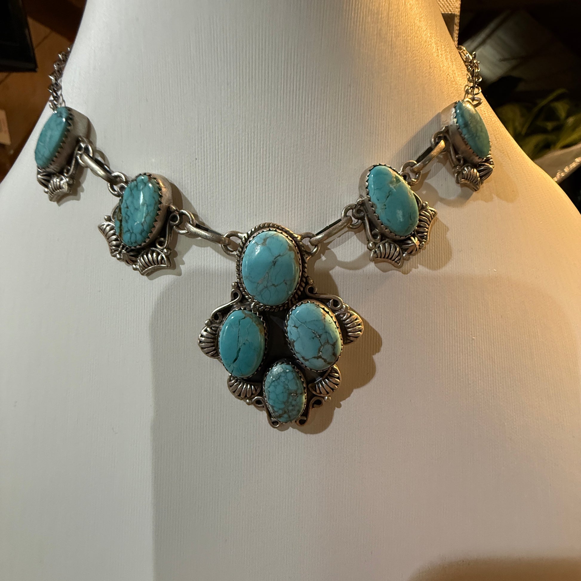 Number 8 Mine Turquoise Gemstone Statement Lariat Necklace in Sterling Silver Wild West Boho