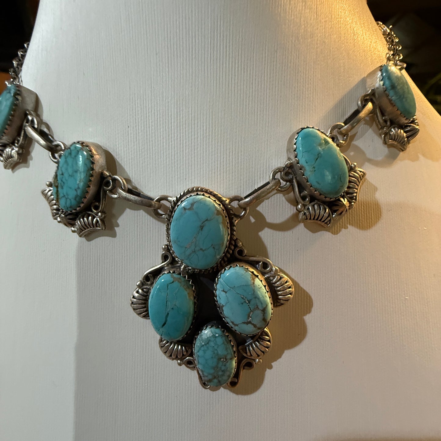 Number 8 Mine Turquoise Gemstone Statement Lariat Necklace in Sterling Silver Wild West Boho
