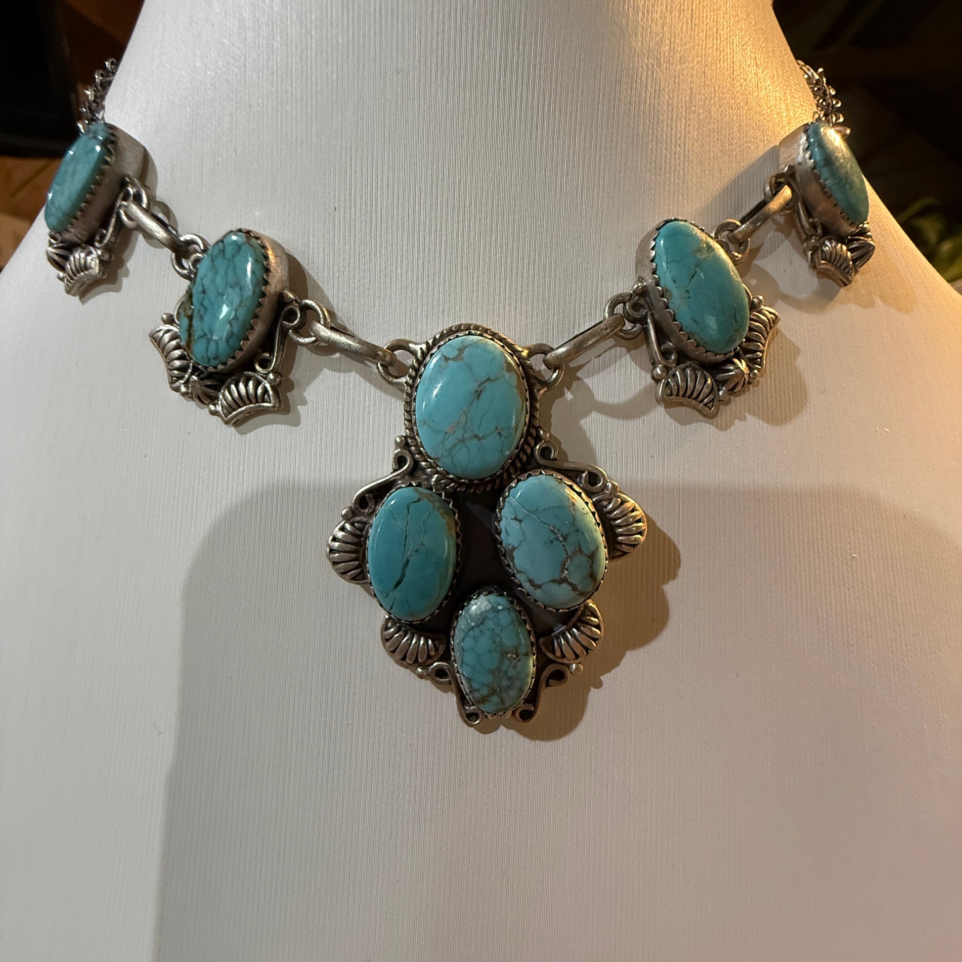 Number 8 Mine Turquoise Gemstone Statement Lariat Necklace in Sterling Silver Wild West Boho