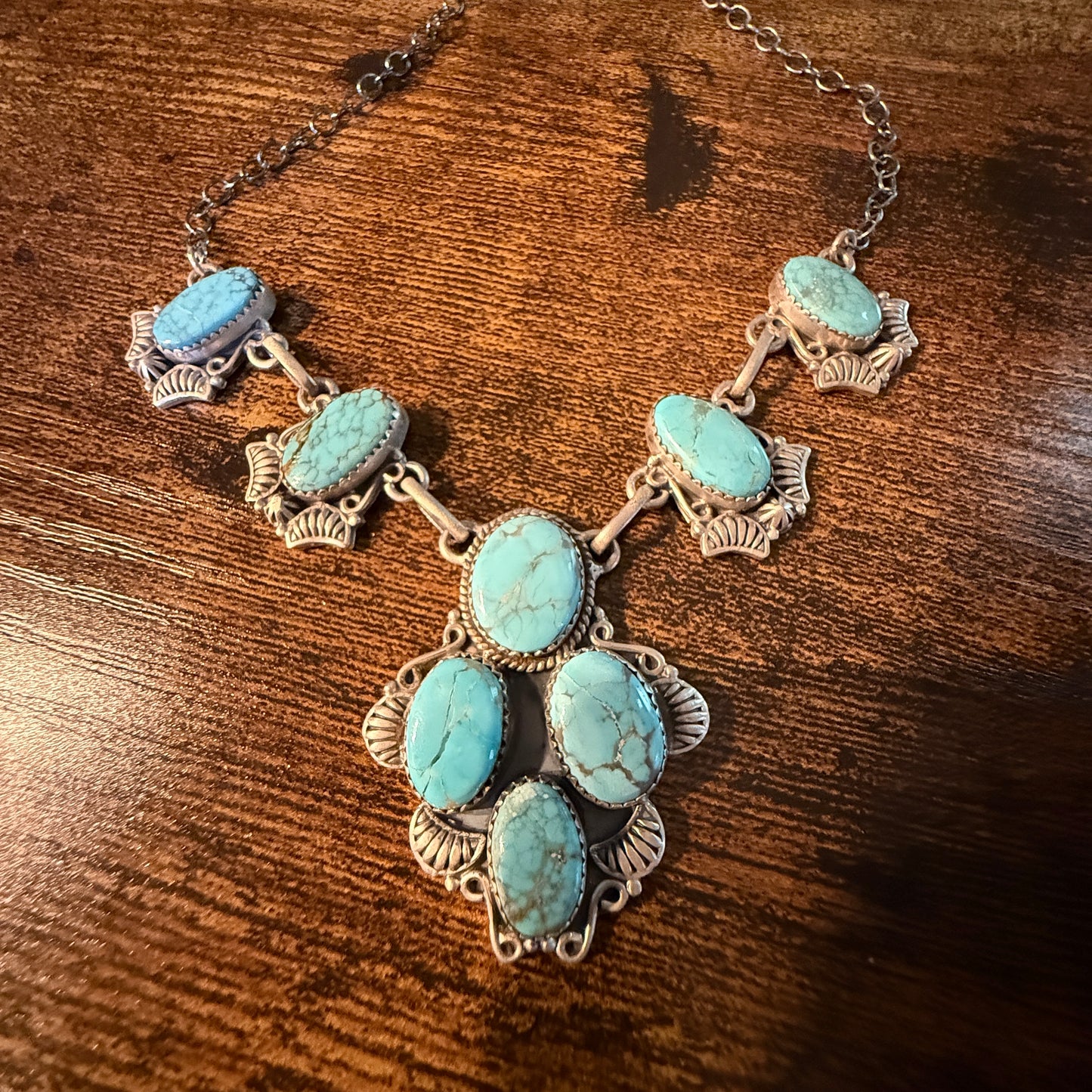 Number 8 Mine Turquoise Gemstone Statement Lariat Necklace in Sterling Silver Wild West Boho