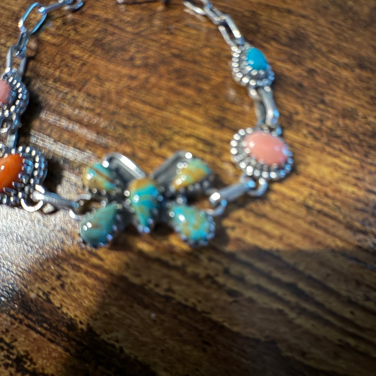 Number 8 Pink Conch Orange Spiny Gemstone Butterfly Bracelet in Sterling Silver 7.5 Inch Wild West Boho