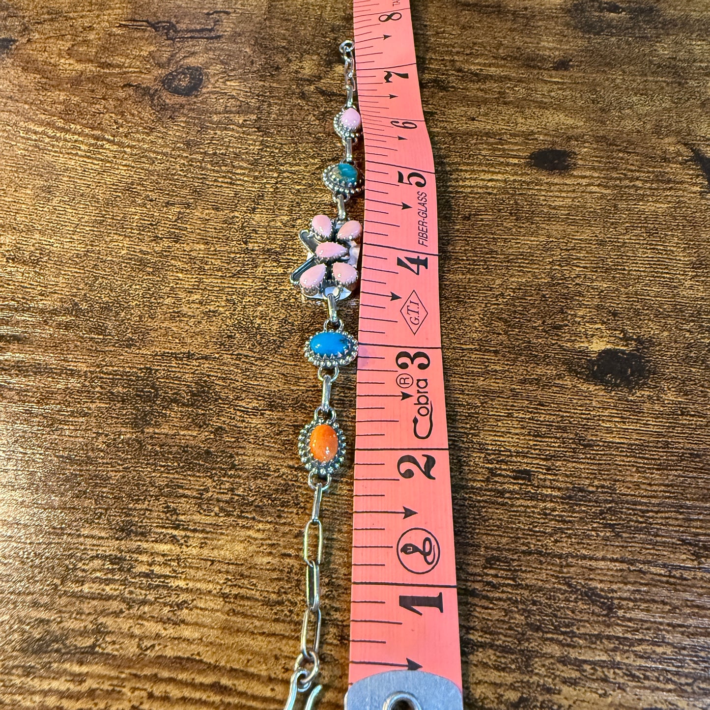 Pink Conch Orange Spiny Blue Ridge Turquoise Butterfly Link Bracelet in Sterling Silver, 7.5 Inches Wild West Boho