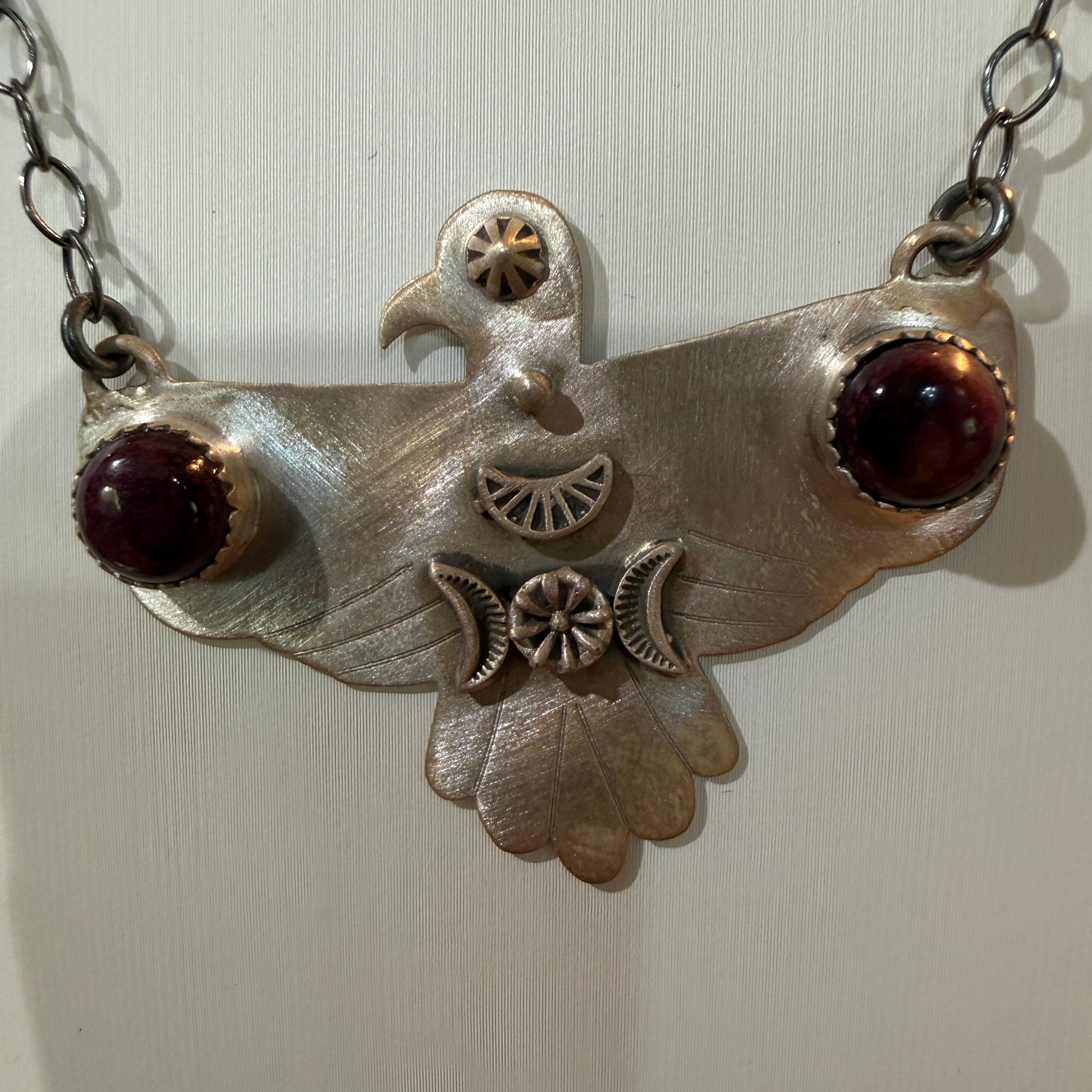 Purple Spiny Turquoise Gemstone Thunderbird Necklace in Sterling Silver, 18 Inch Rolo Chain Wild West Boho
