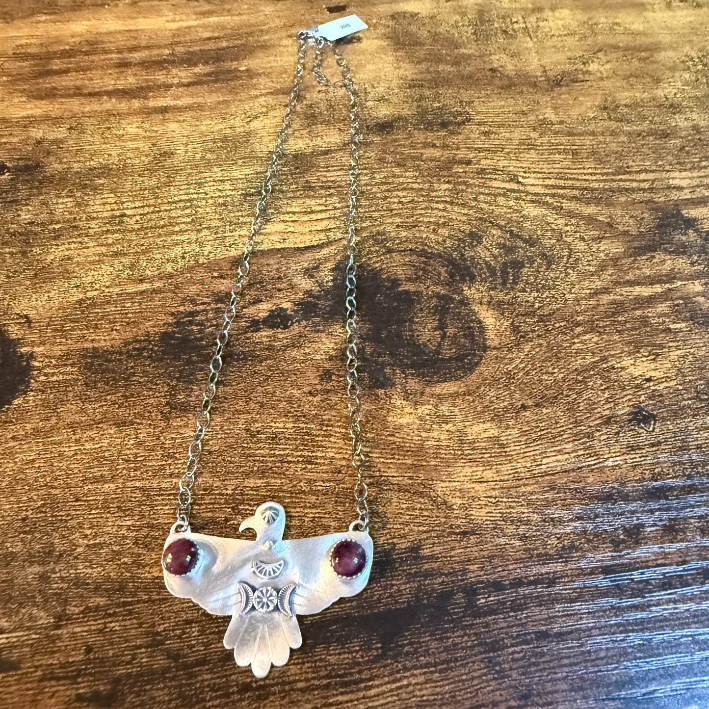 Purple Spiny Turquoise Gemstone Thunderbird Necklace in Sterling Silver, 18 Inch Rolo Chain Wild West Boho