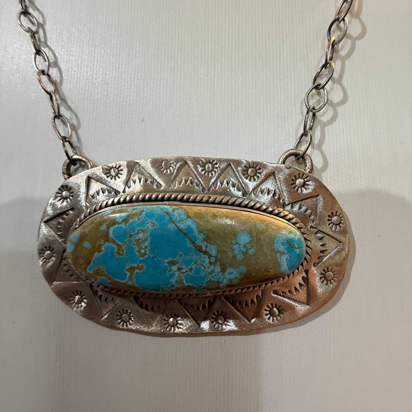 Sara Bella Turquoise Gemstone Pendant Necklace in Sterling Silver, 18 Inch Rolo Chain Wild West Boho