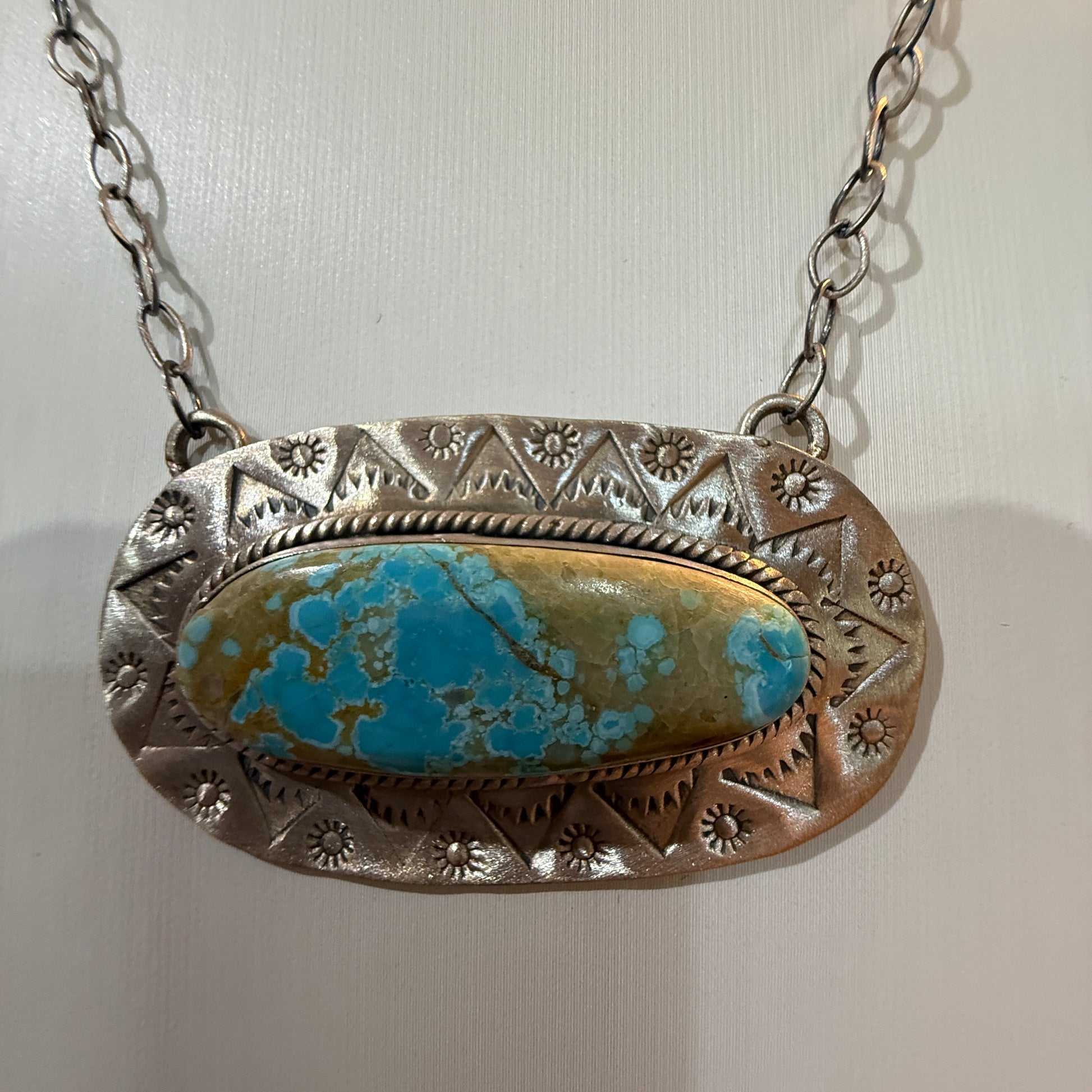 Sara Bella Turquoise Gemstone Pendant Necklace in Sterling Silver, 18 Inch Rolo Chain Wild West Boho