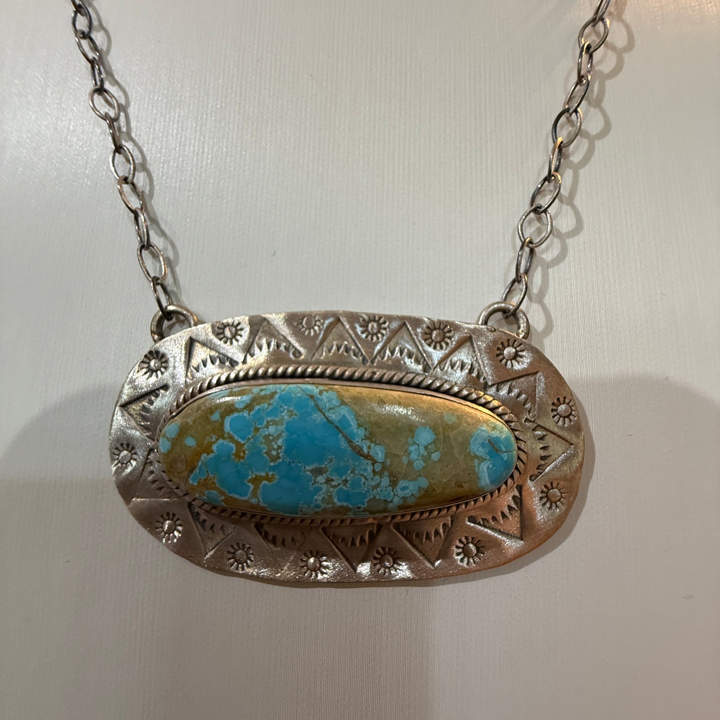 Golden Hills Turquoise Gemstone Pendant Necklace in Sterling Silver, 18 Inch Rolo Chain Wild West Boho
