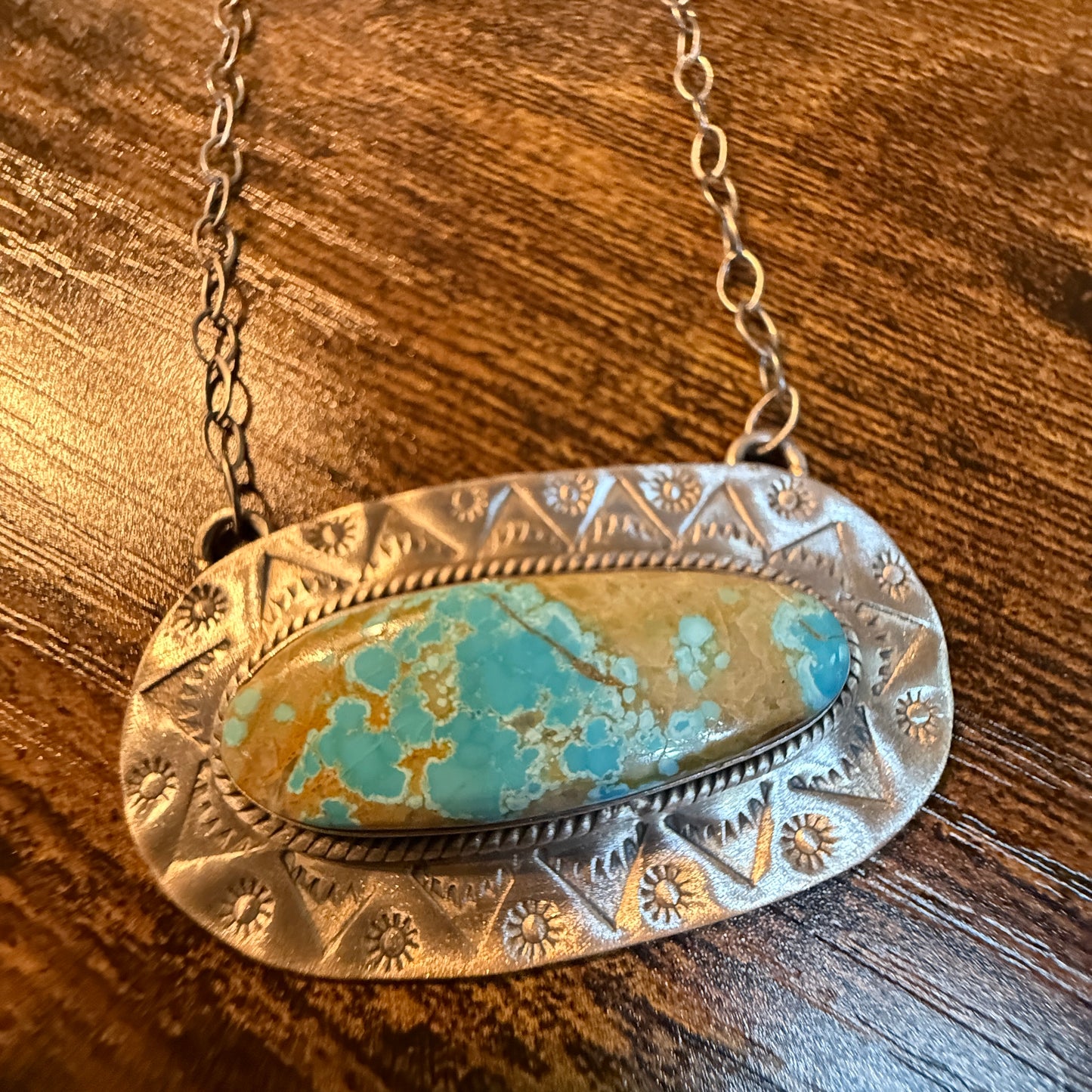 Sara Bella Turquoise Gemstone Pendant Necklace in Sterling Silver, 18 Inch Rolo Chain Wild West Boho