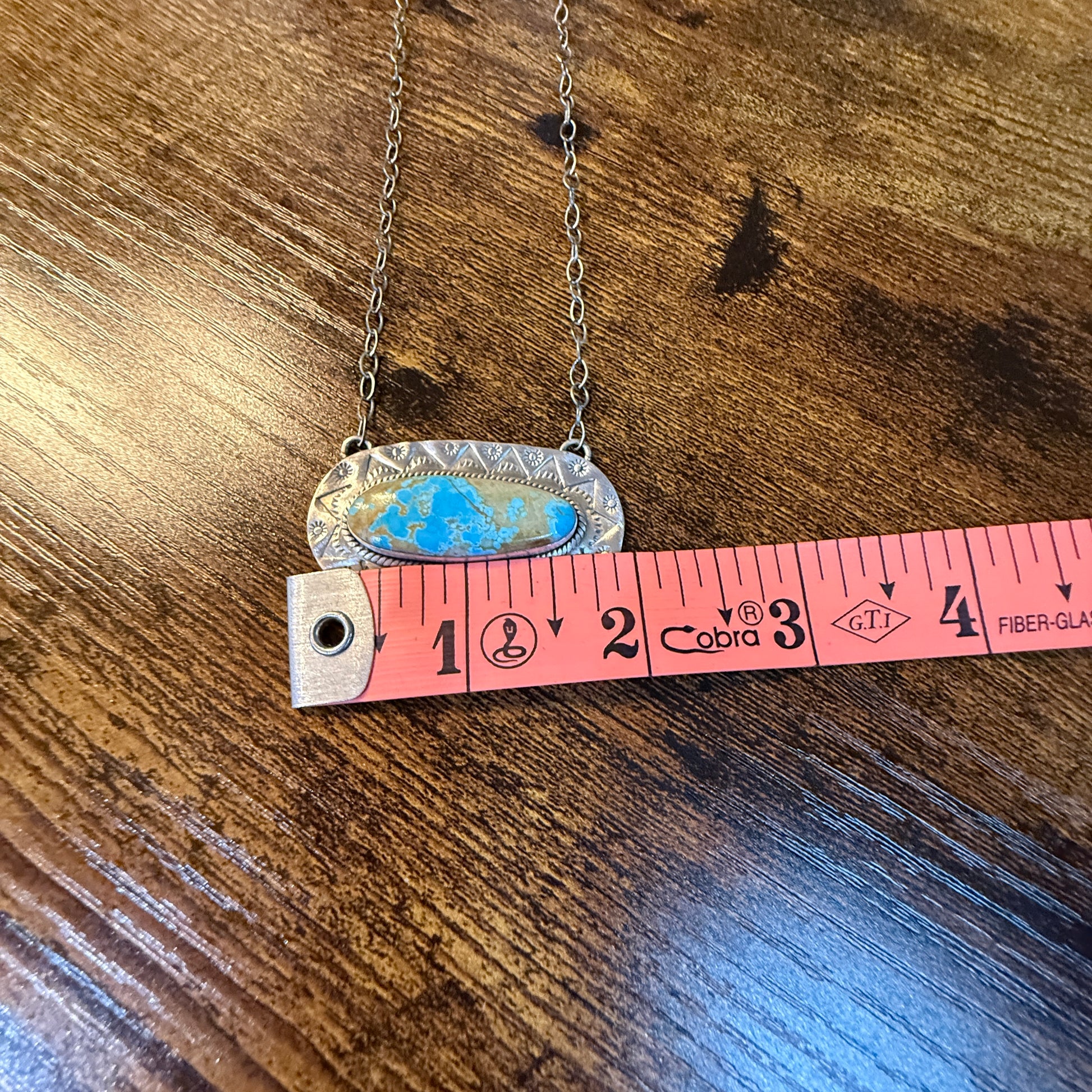 Golden Hills Turquoise Gemstone Pendant Necklace in Sterling Silver, 18 Inch Rolo Chain Wild West Boho