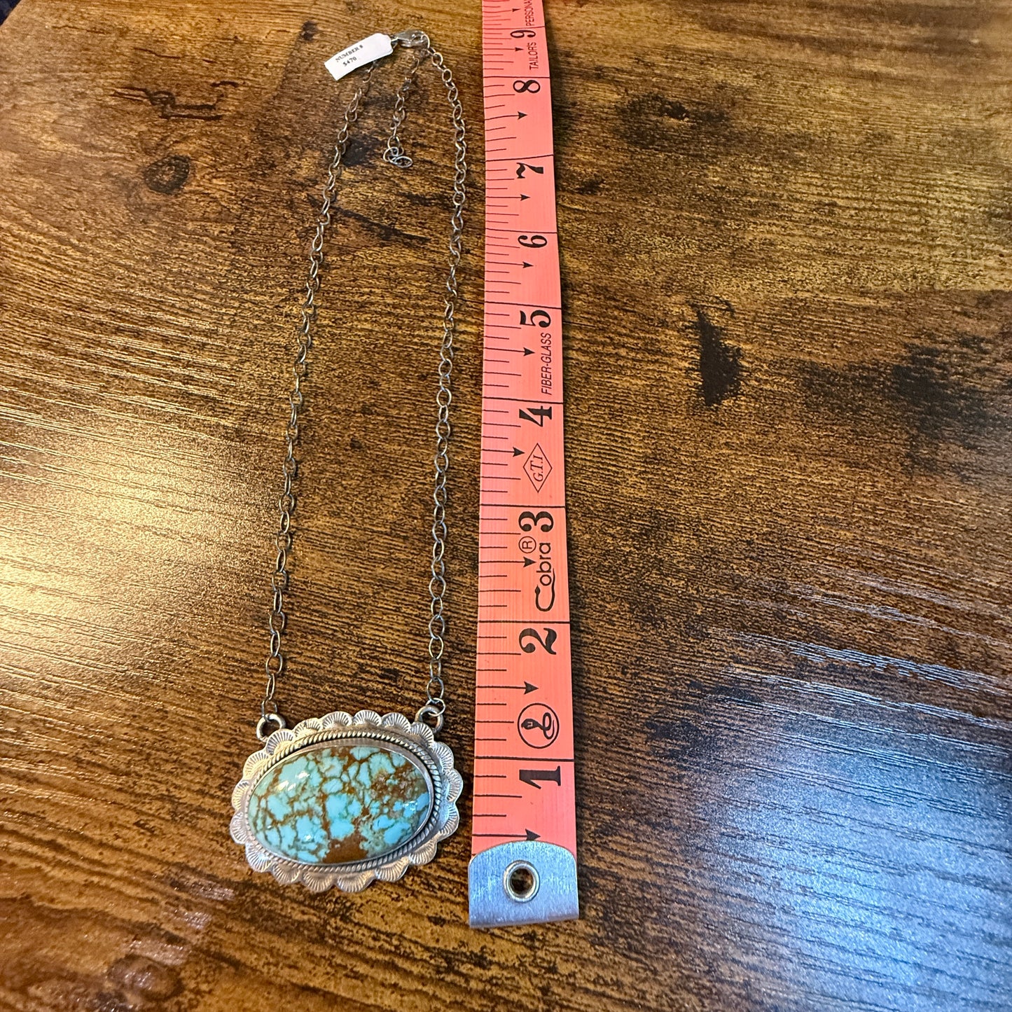 Number 8 Mine Turquoise Gemstone Pendant Necklace in Sterling Silver Wild West Boho