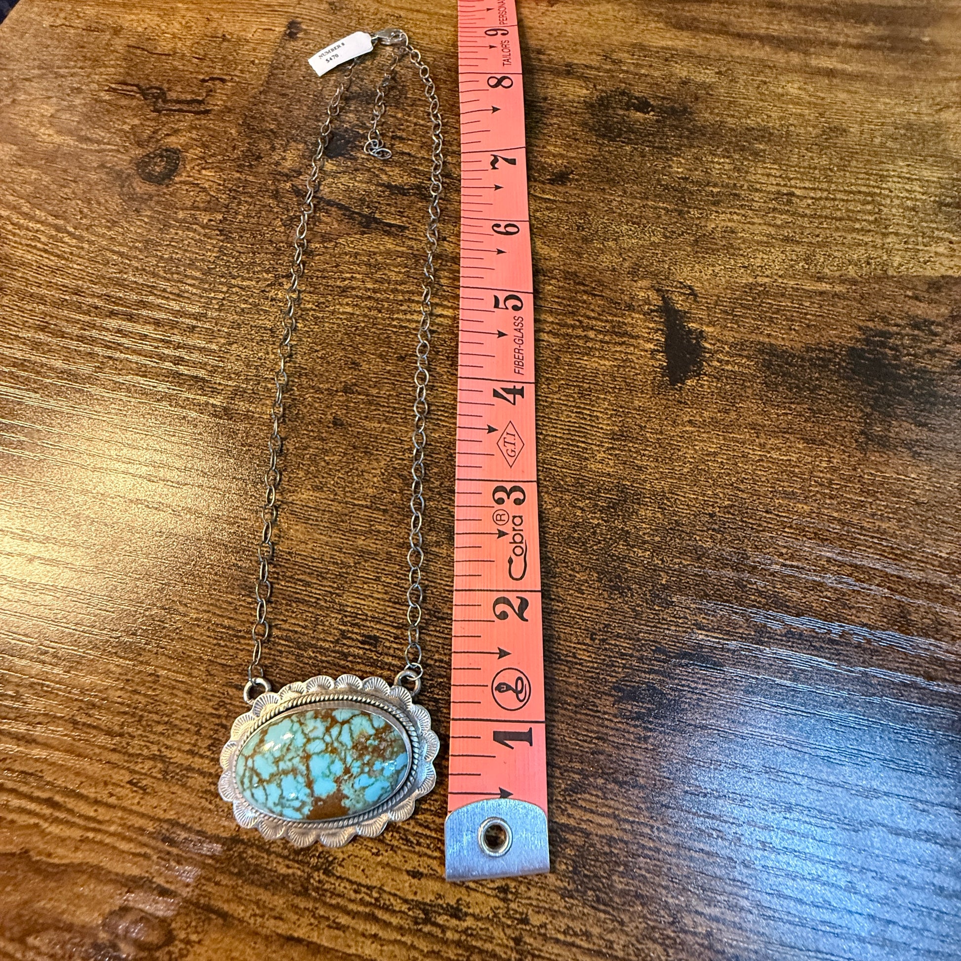 Number 8 Mine Turquoise Gemstone Pendant Necklace in Sterling Silver Wild West Boho