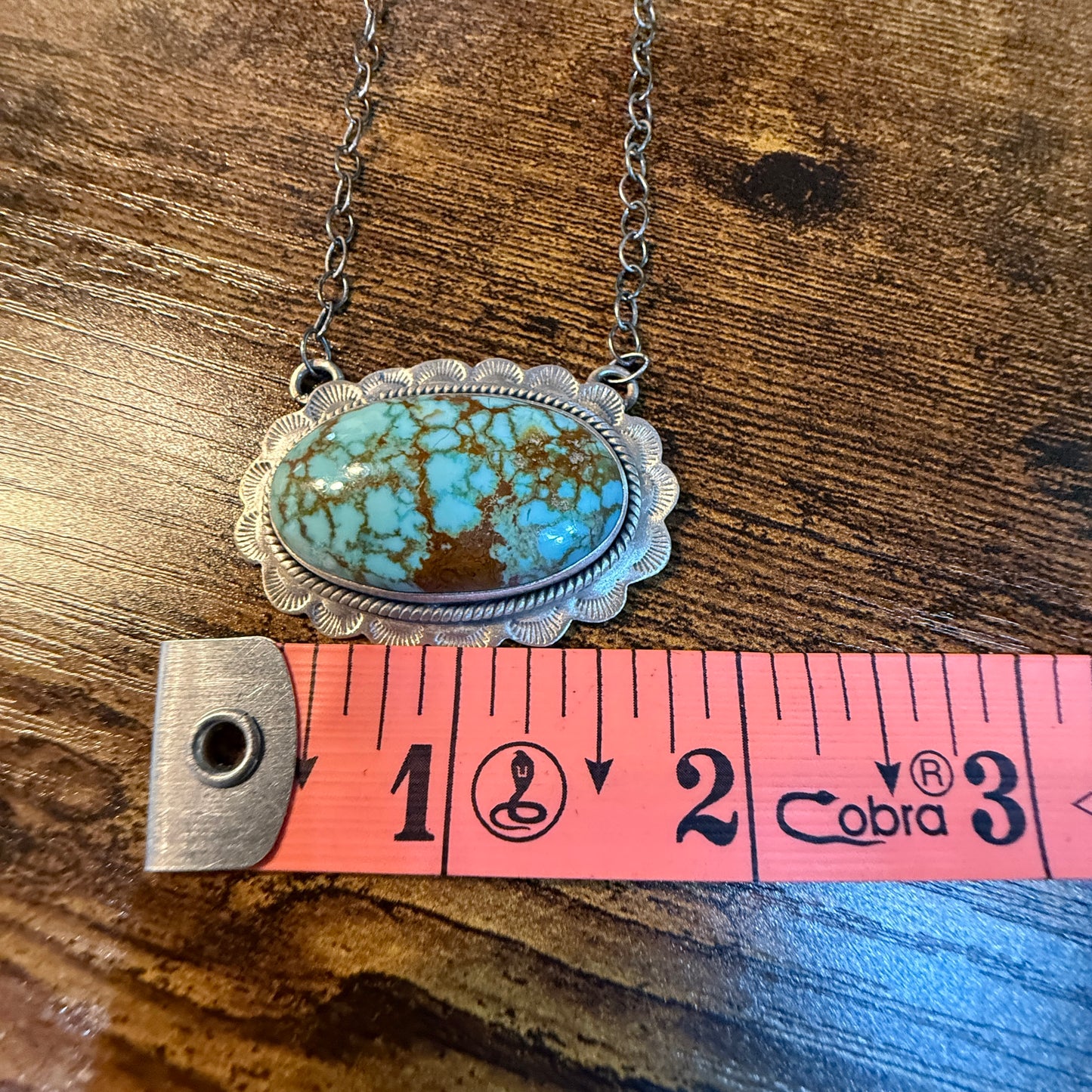 Number 8 Mine Turquoise Gemstone Pendant Necklace in Sterling Silver Wild West Boho