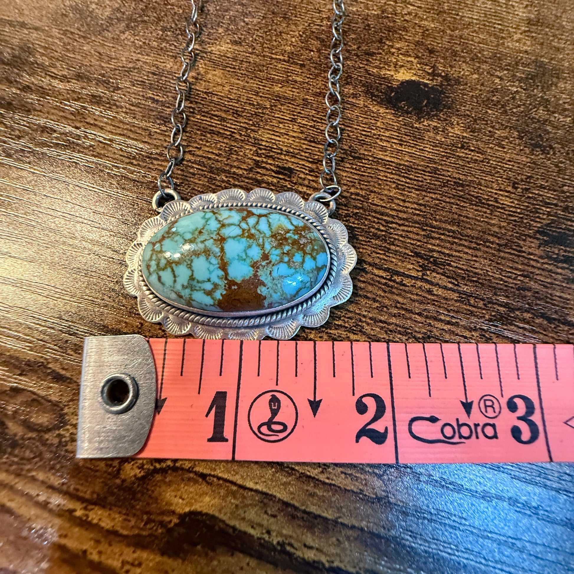 Number 8 Mine Turquoise Gemstone Pendant Necklace in Sterling Silver Wild West Boho