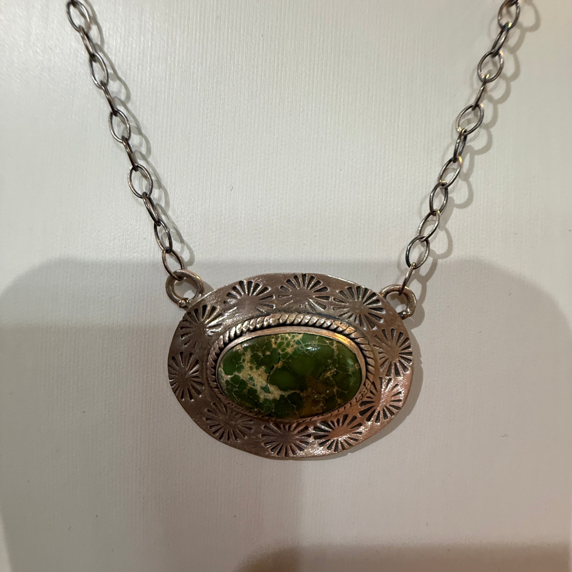 Sonoran Gold Turquoise Gemstone Pendant Necklace in Sterling Silver, 18 Inch Chain Wild West Boho
