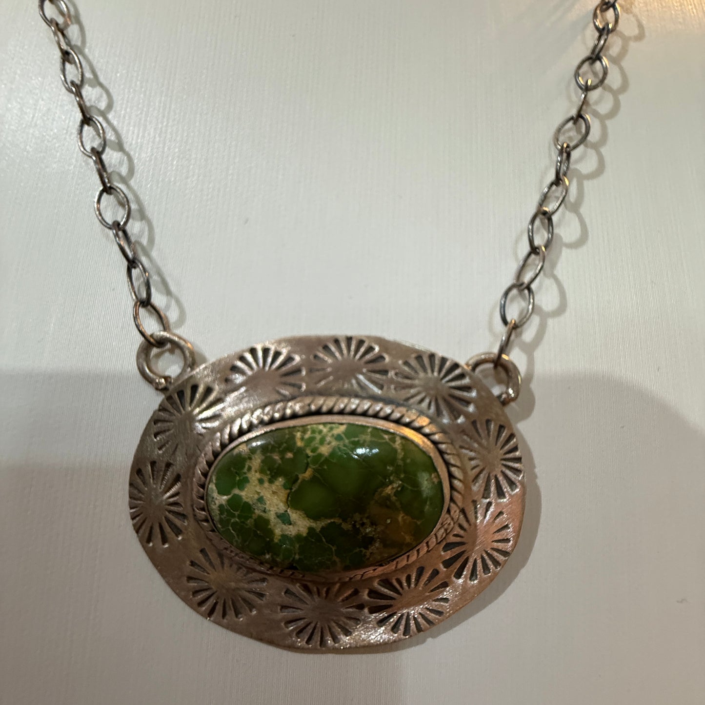 Sonoran Gold Turquoise Gemstone Pendant Necklace in Sterling Silver, 18 Inch Chain Wild West Boho