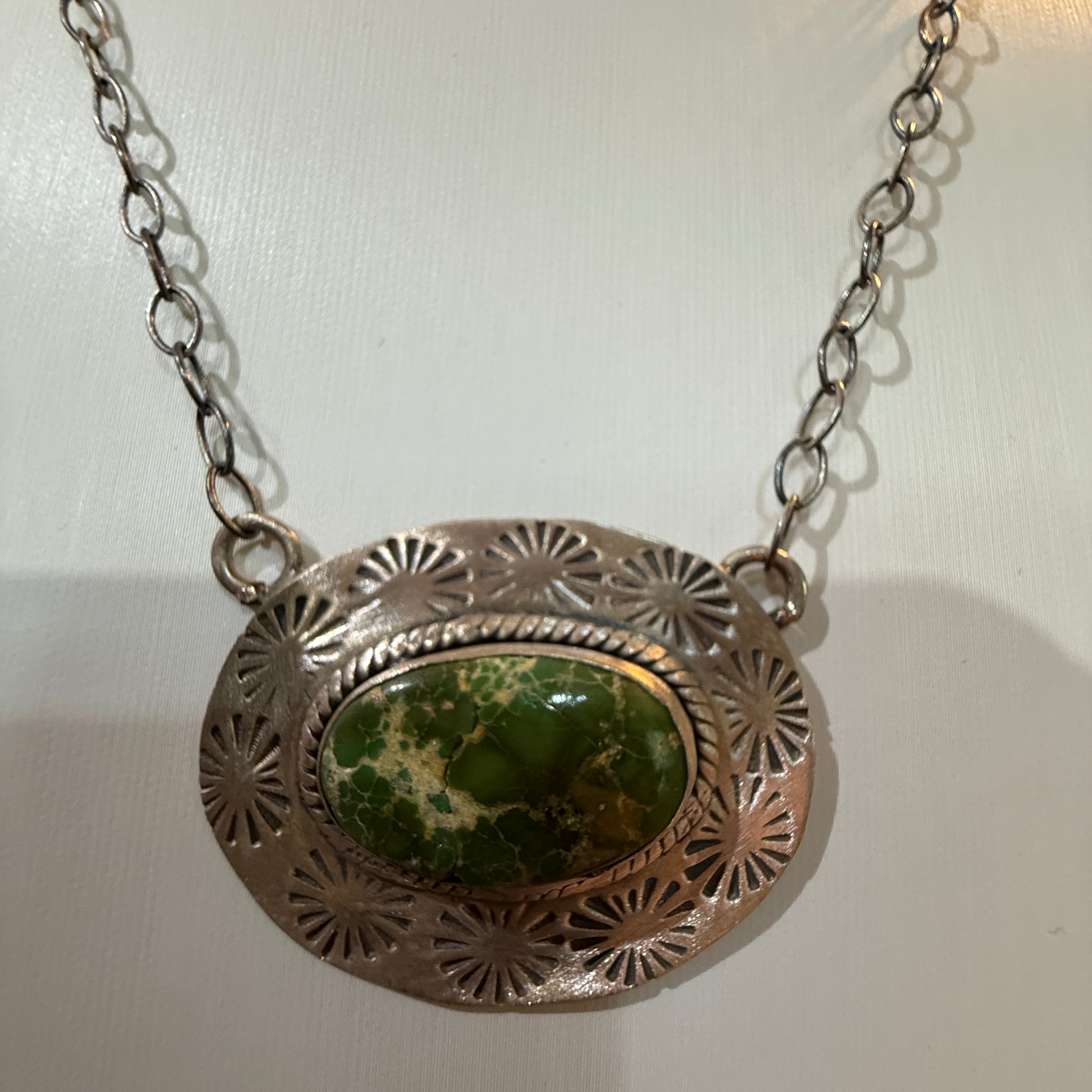 Sonoran Gold Turquoise Gemstone Pendant Necklace in Sterling Silver, 18 Inch Chain Wild West Boho