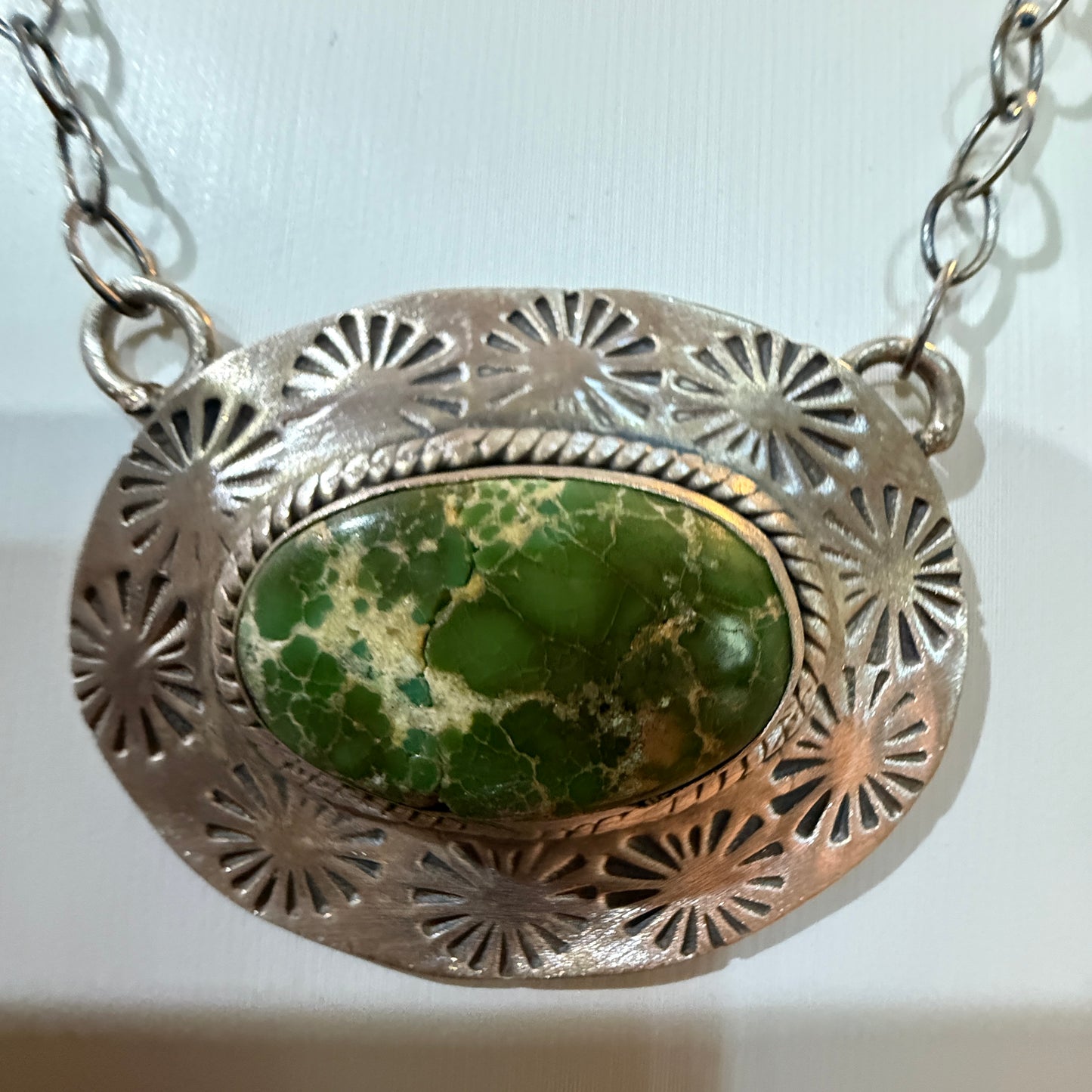 Sonoran Gold Turquoise Gemstone Pendant Necklace in Sterling Silver, 18 Inch Chain Wild West Boho
