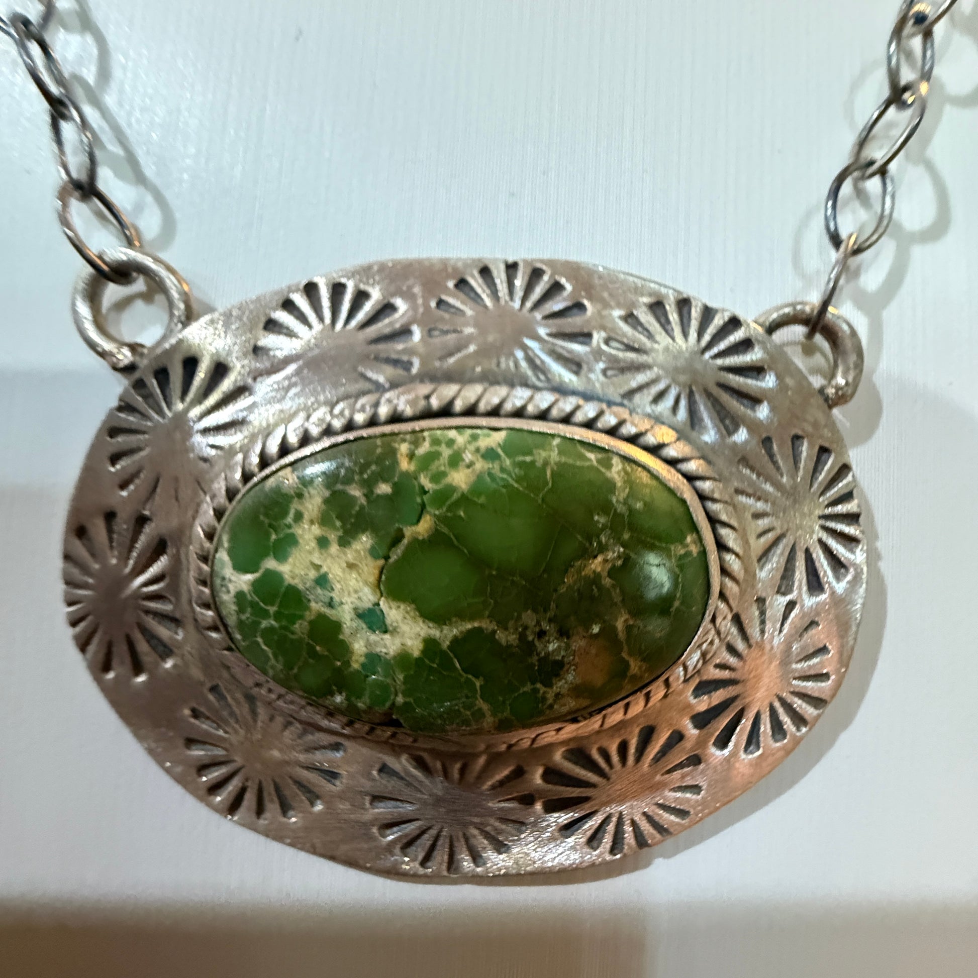 Sonoran Gold Turquoise Gemstone Pendant Necklace in Sterling Silver, 18 Inch Chain Wild West Boho
