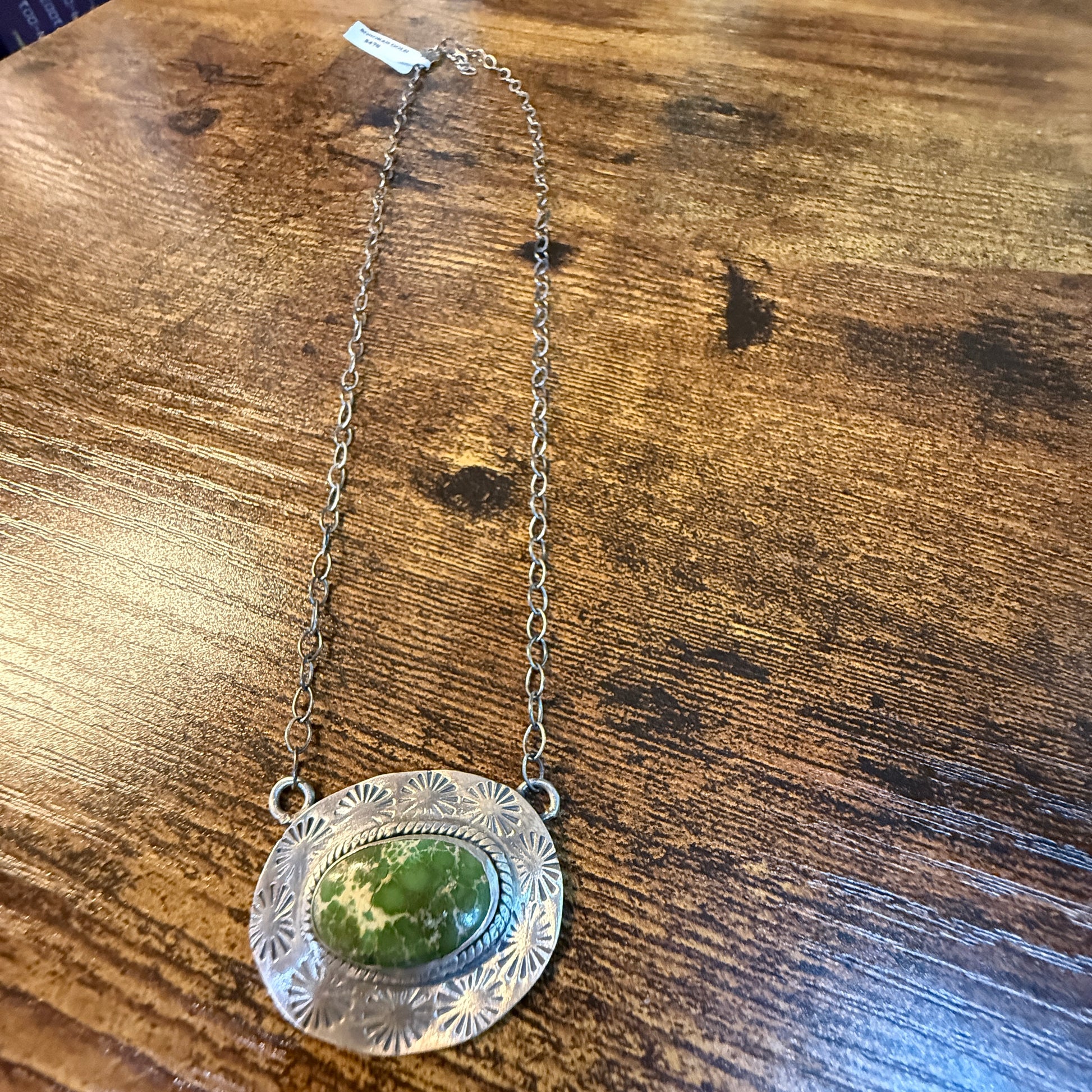 Sonoran Gold Turquoise Gemstone Pendant Necklace in Sterling Silver, 18 Inch Chain Wild West Boho