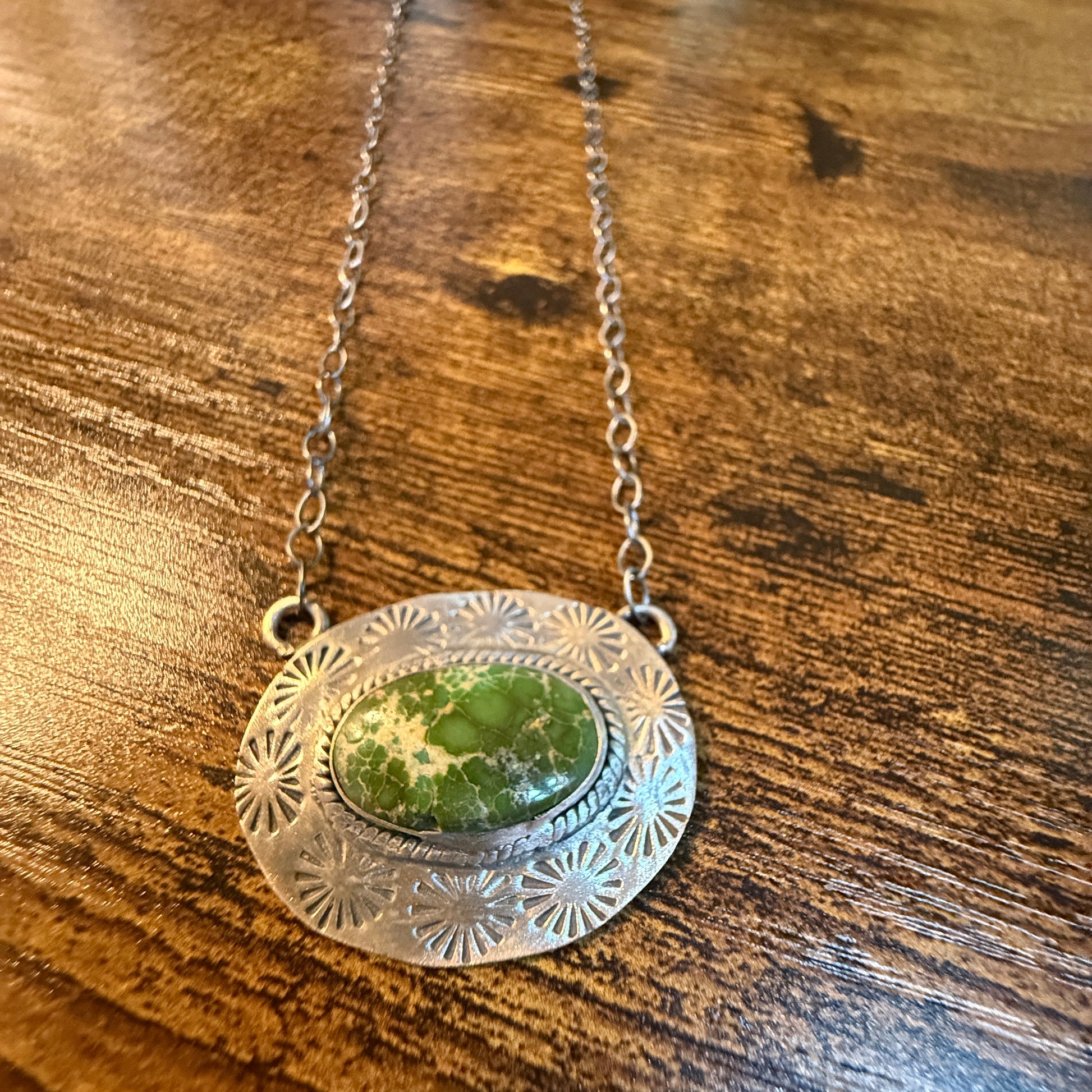 Sonoran Gold Turquoise Gemstone Pendant Necklace in Sterling Silver, 18 Inch Chain Wild West Boho