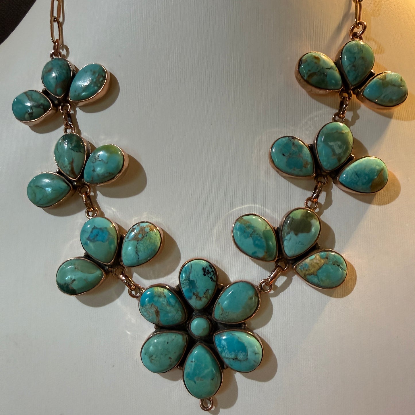 Mohave Turquoise Gemstone and Genuine Copper Choker Necklace, 14 Inch Chain Wild West Boho