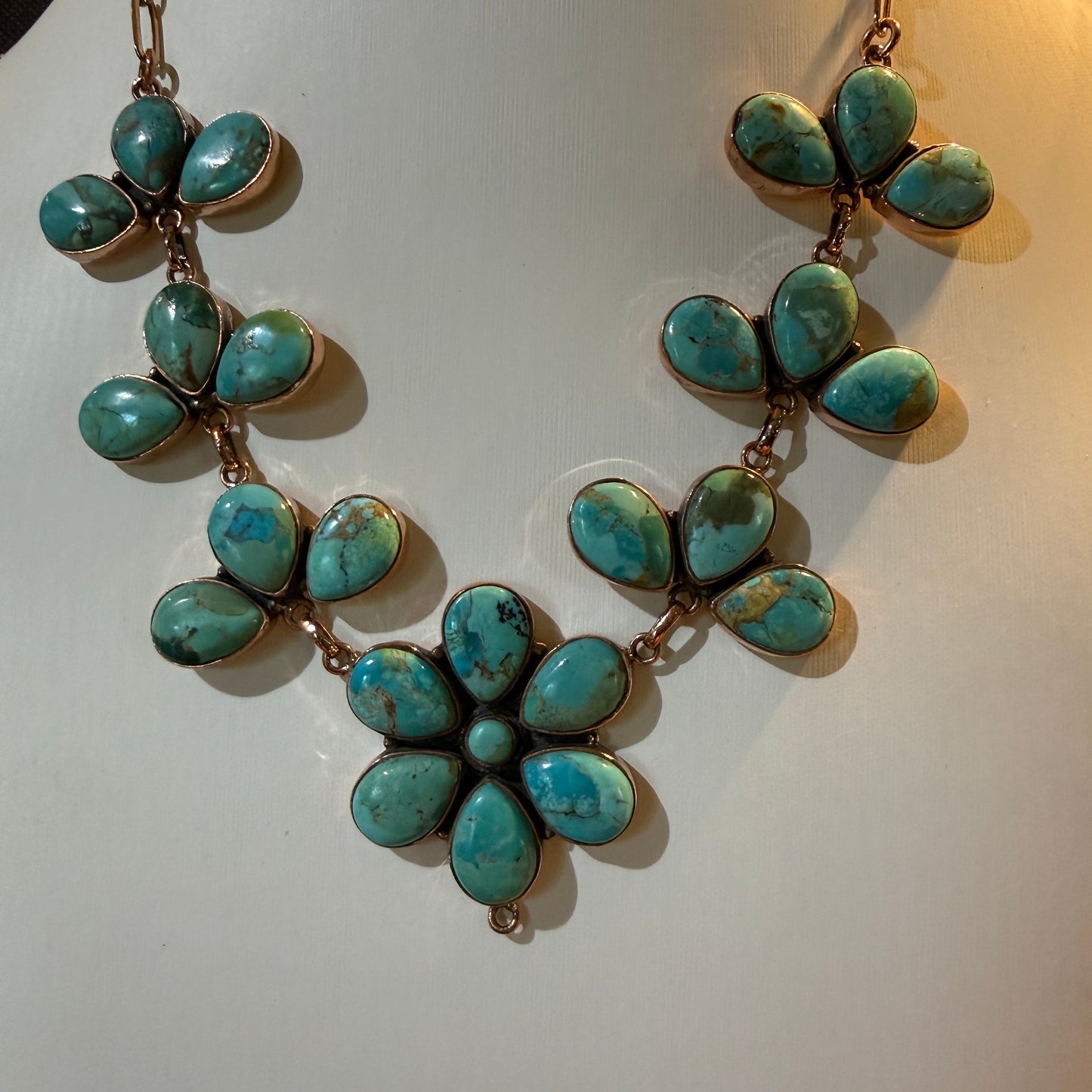 Mohave Turquoise Gemstone and Genuine Copper Choker Necklace, 14 Inch Chain Wild West Boho