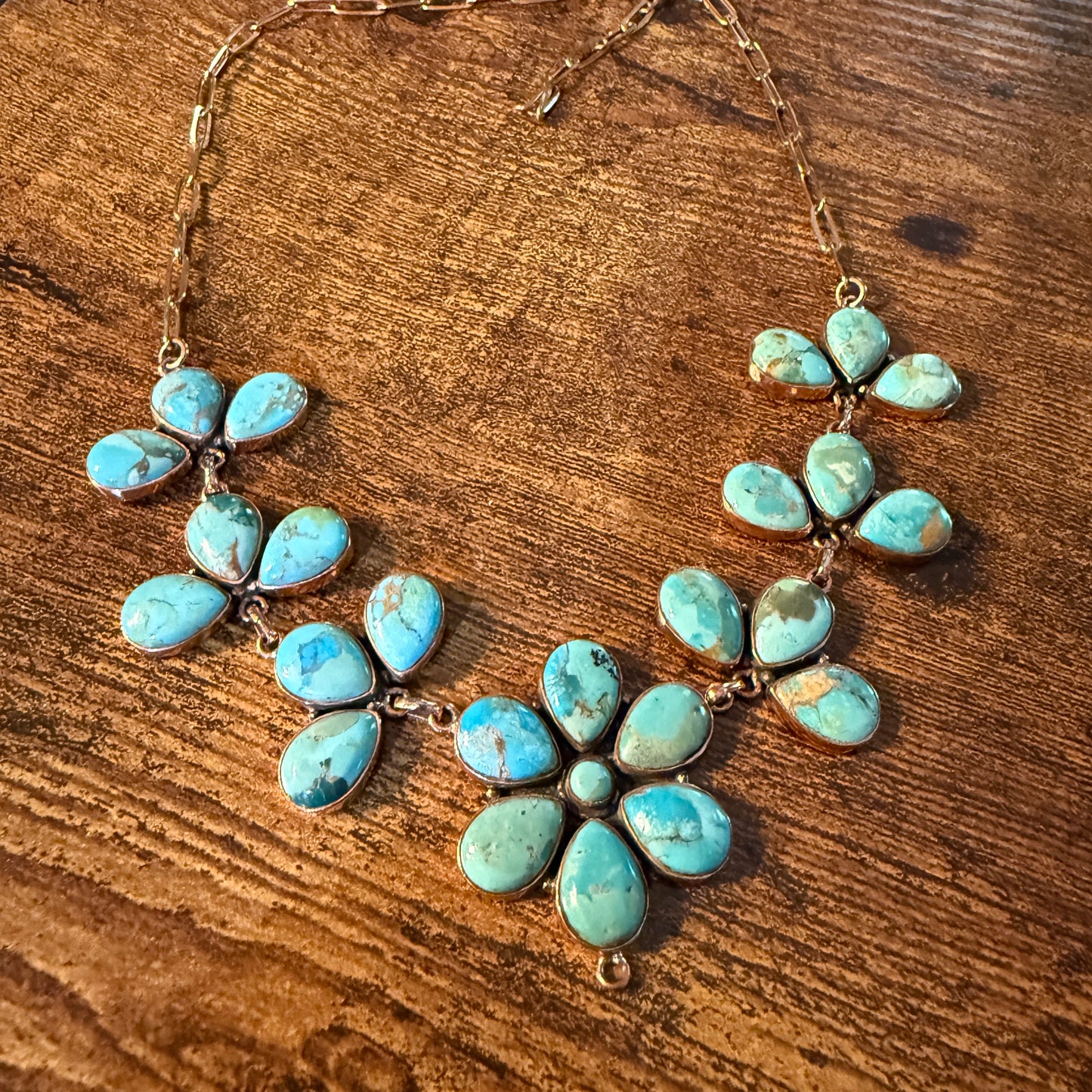 Mohave Turquoise Gemstone and Genuine Copper Choker Necklace, 14 Inch Chain Wild West Boho