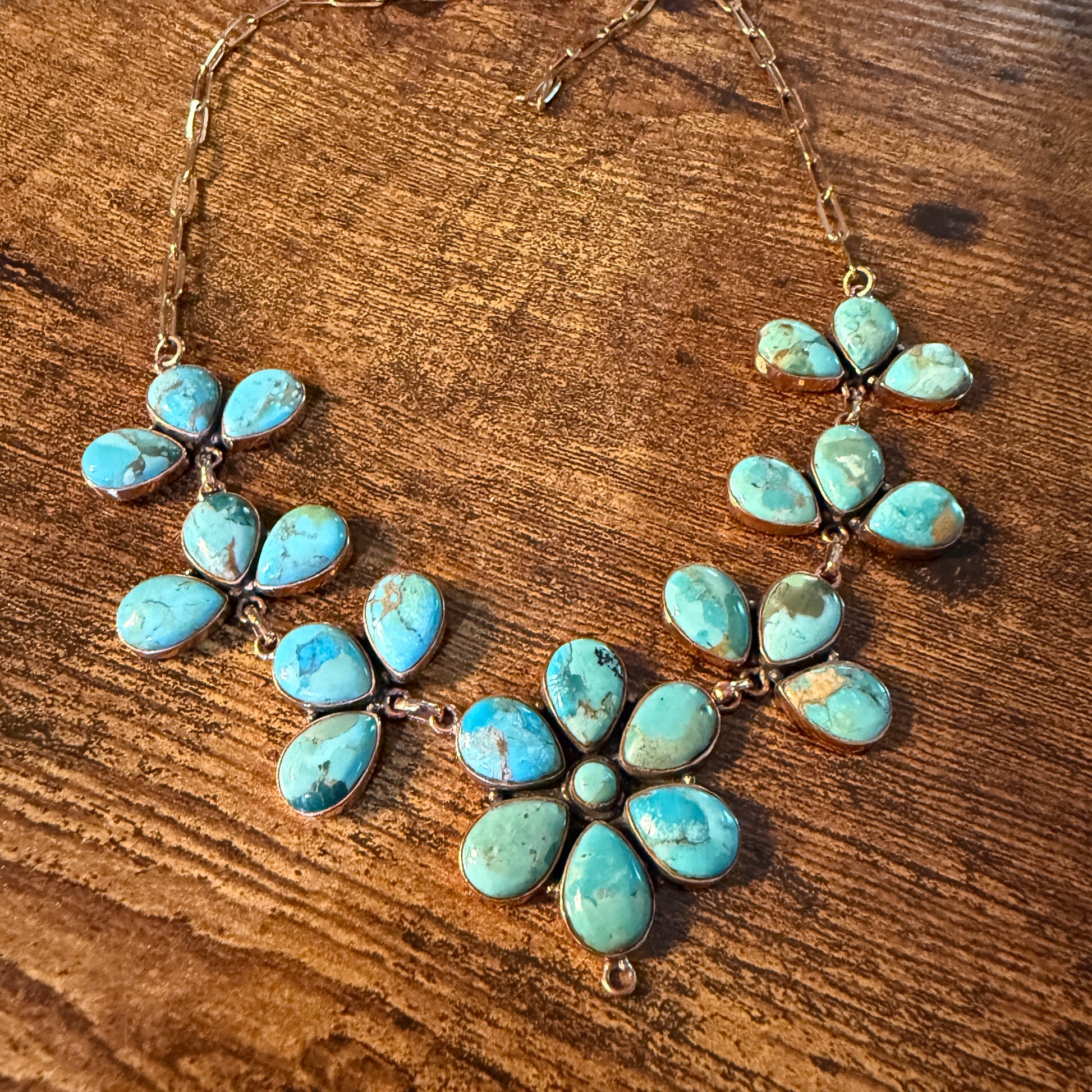 Mohave Turquoise Gemstone and Genuine Copper Choker Necklace, 14 Inch Chain Wild West Boho