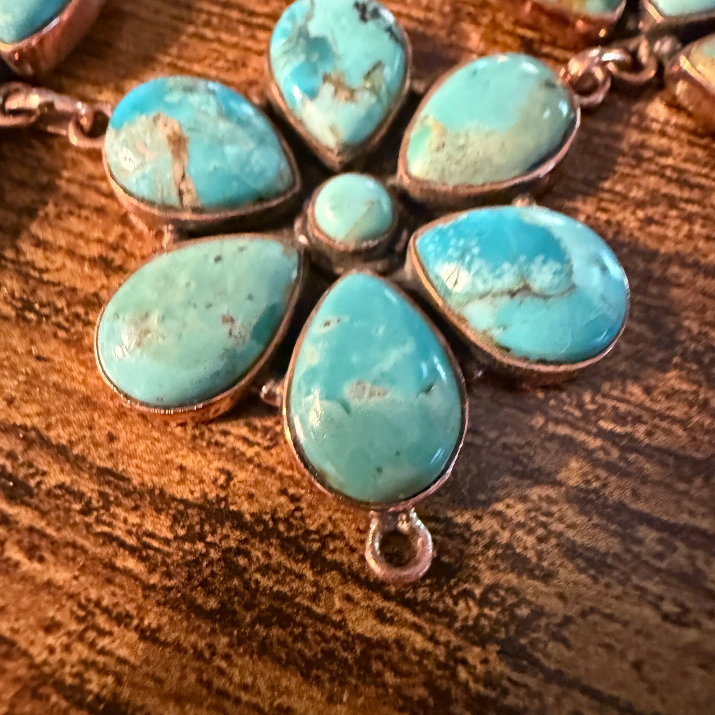 Mohave Turquoise Gemstone and Genuine Copper Choker Necklace, 14 Inch Chain Wild West Boho