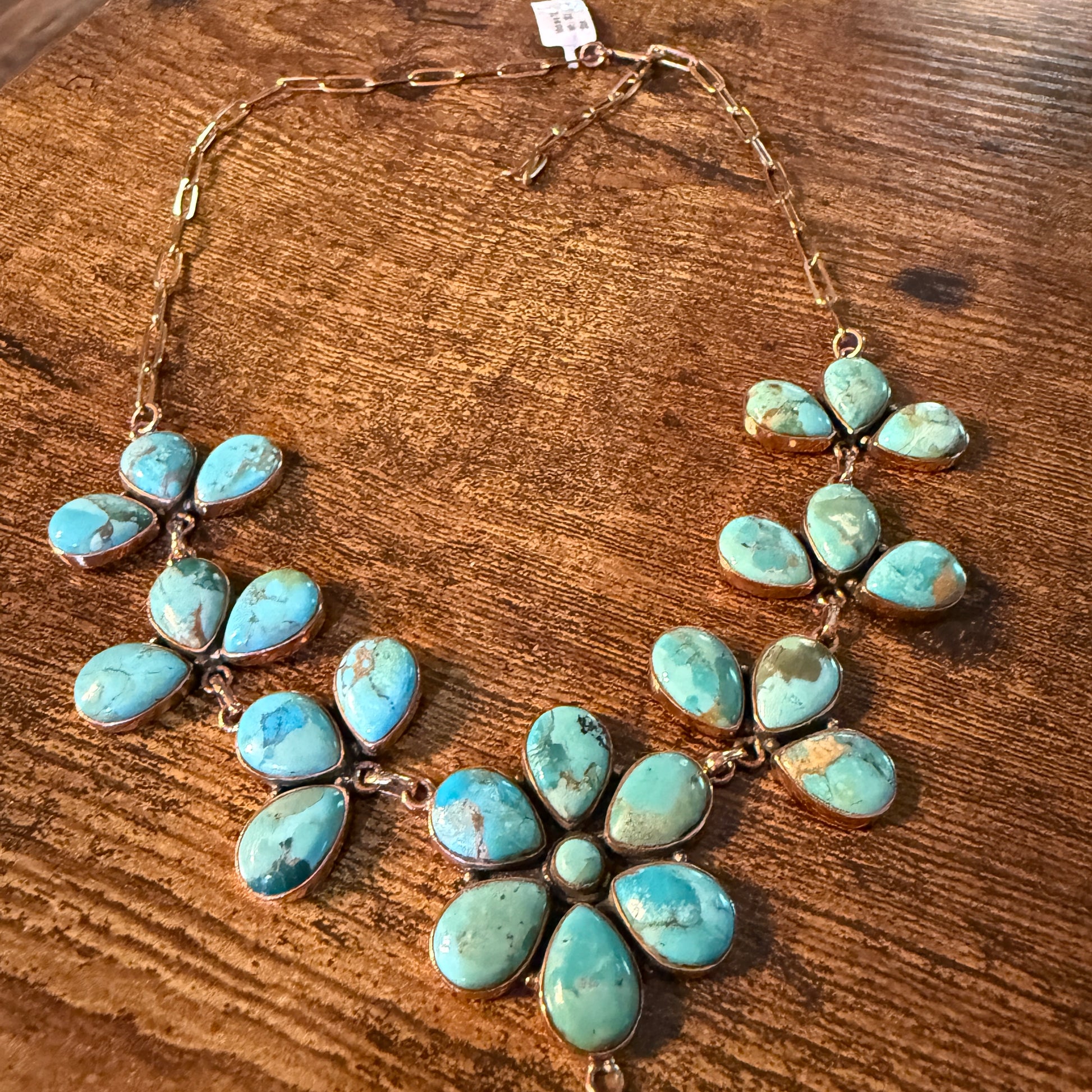 Mohave Turquoise Gemstone and Genuine Copper Choker Necklace, 14 Inch Chain Wild West Boho