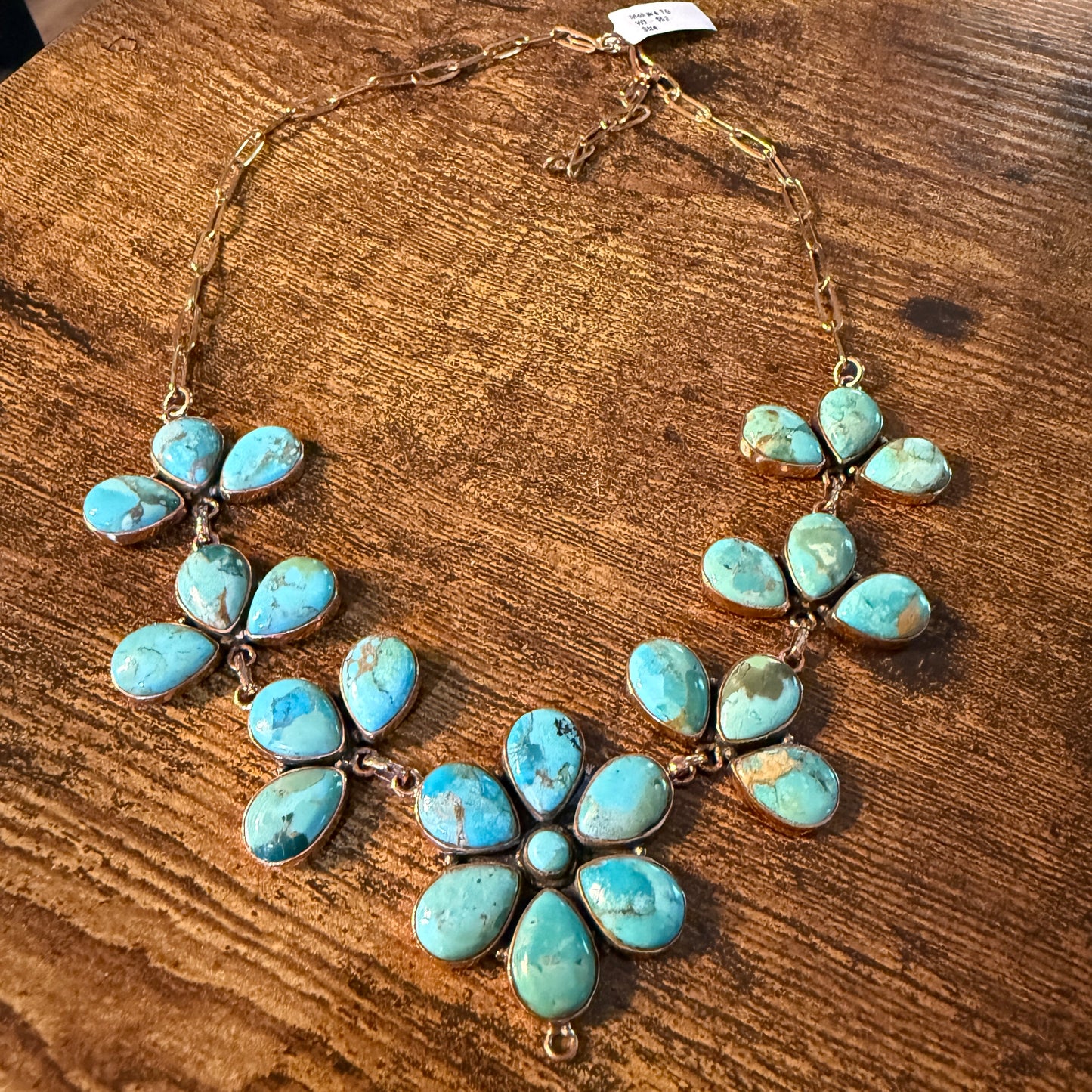 Mohave Turquoise Gemstone and Genuine Copper Choker Necklace, 14 Inch Chain Wild West Boho