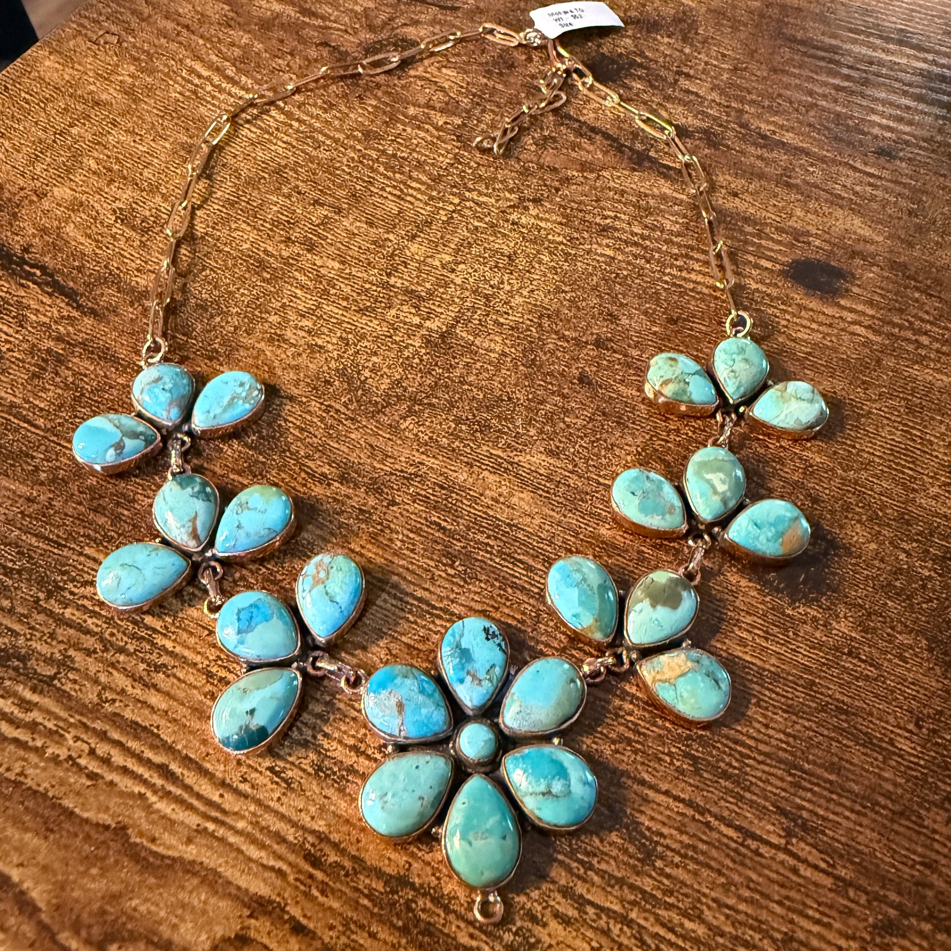 Mohave Turquoise Gemstone and Genuine Copper Choker Necklace, 14 Inch Chain Wild West Boho