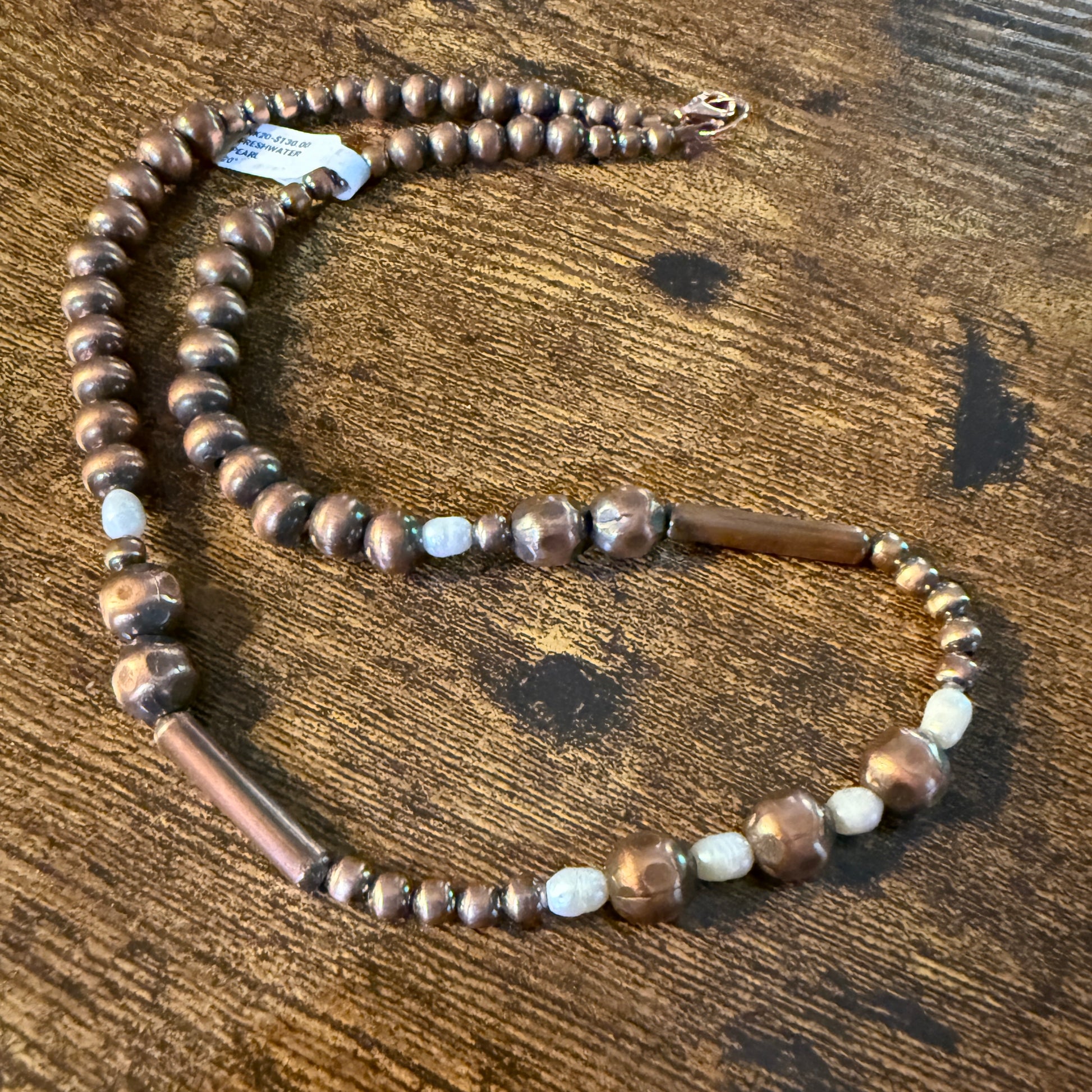 Genuine Copper 3mm to 6mm Fresh Water and Copper Graduated Pearl Necklace, 20 Inch Wild West Boho