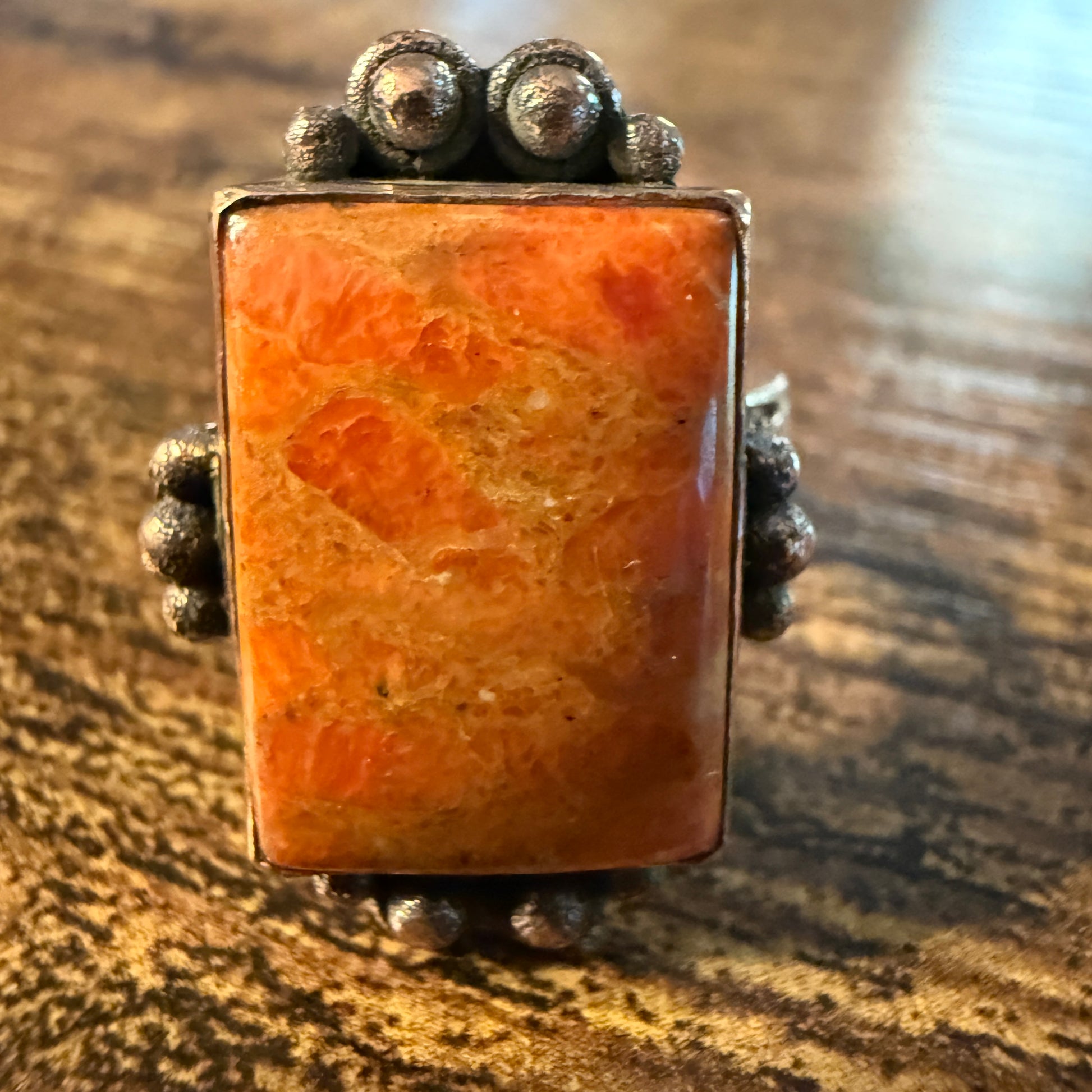 Orange Spiny Turquoise and Genuine Copper Adjustable Ring Wild West Boho