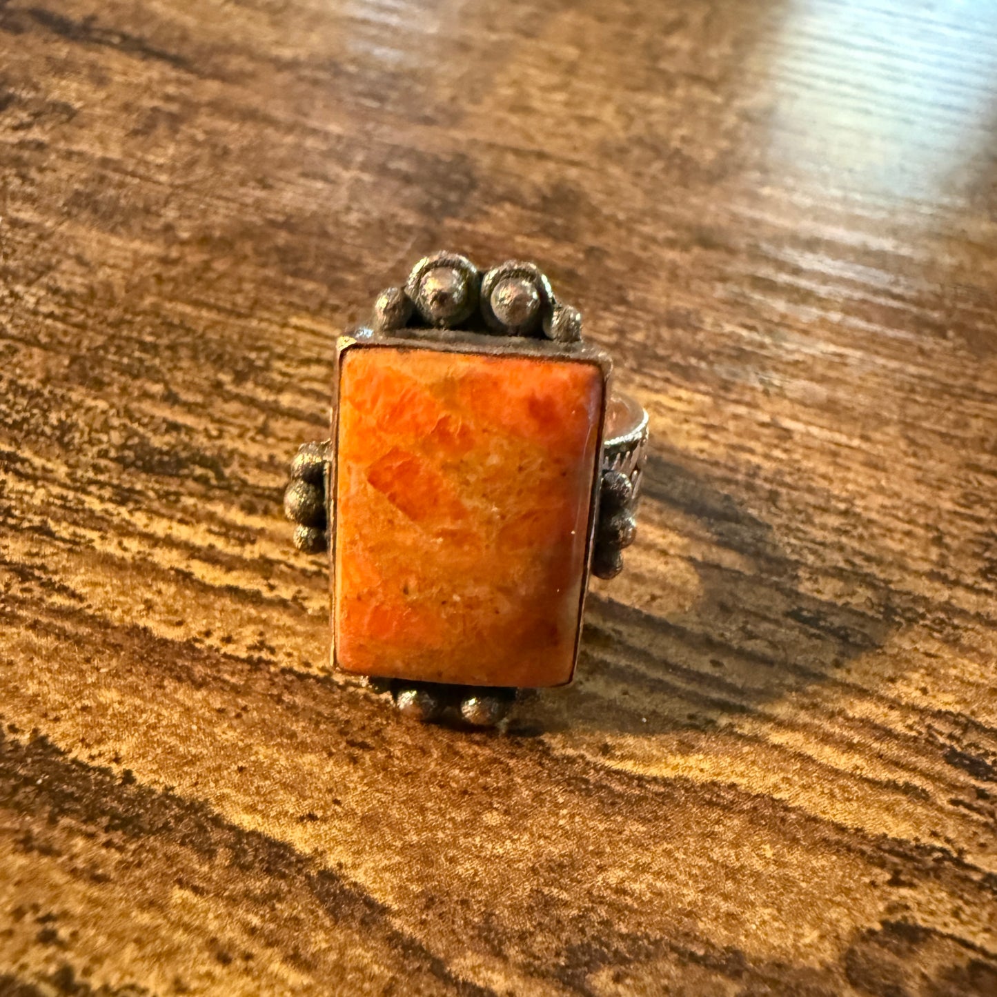 Orange Spiny Turquoise and Genuine Copper Adjustable Ring Wild West Boho