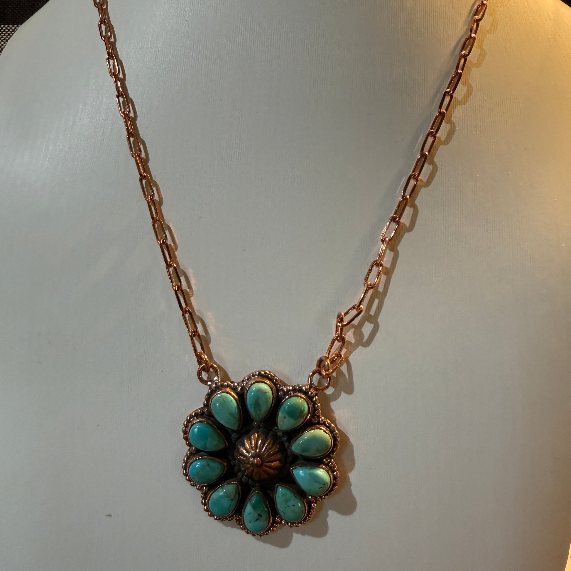 Mohave Turquoise Gemstone and Copper Paper Clip 18 Inch Chain Wild West Boho