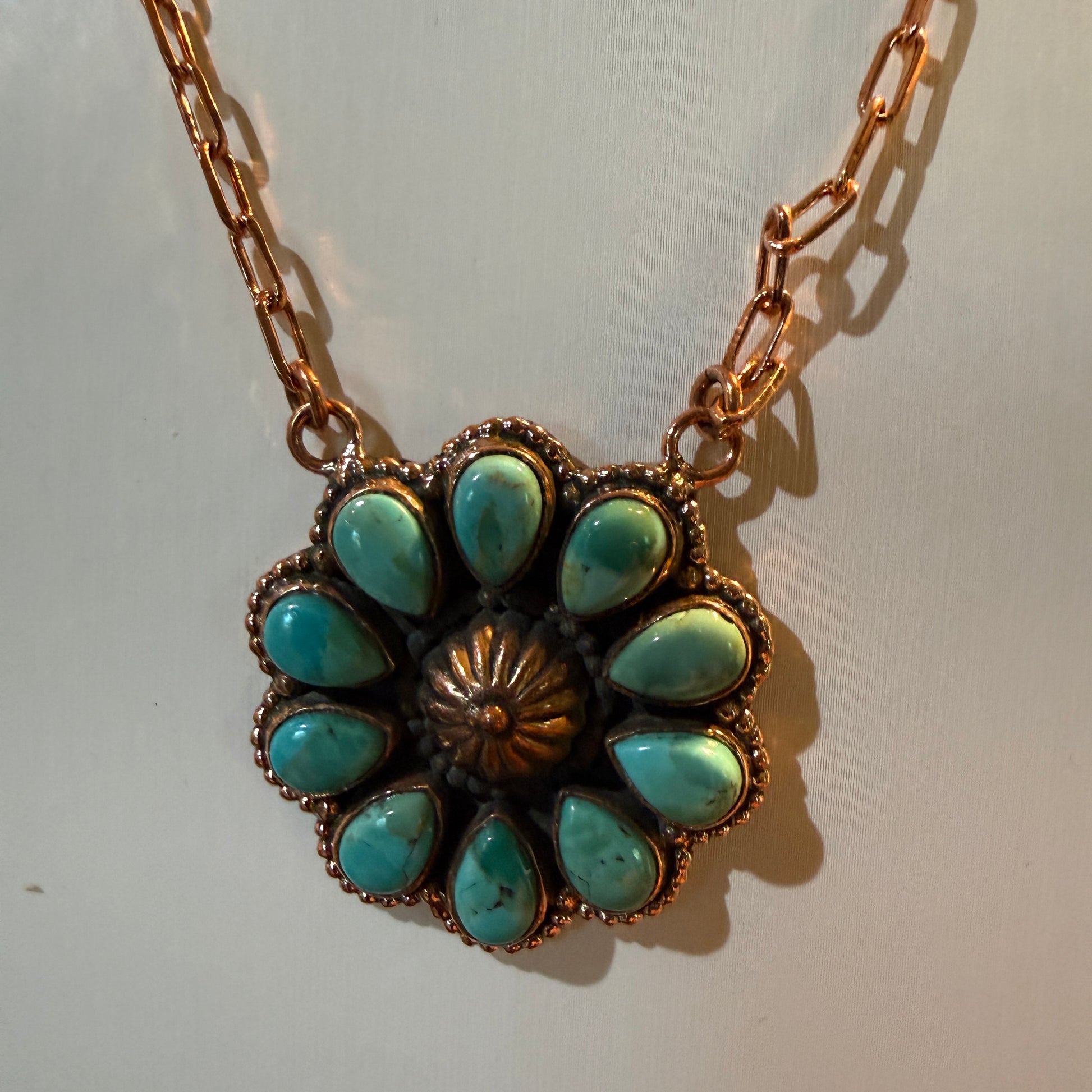 Mohave Turquoise Gemstone and Copper Paper Clip 18 Inch Chain Wild West Boho