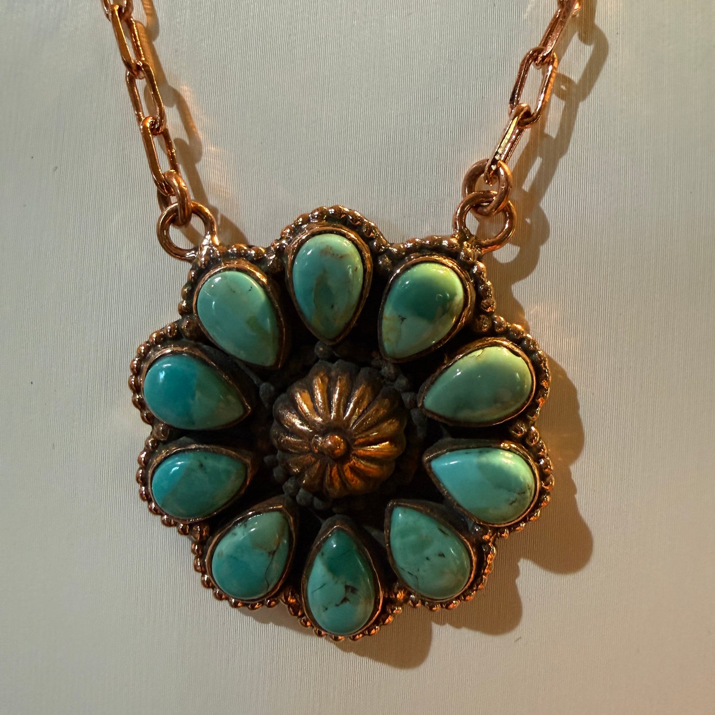 Mohave Turquoise Gemstone and Copper Paper Clip 18 Inch Chain Wild West Boho
