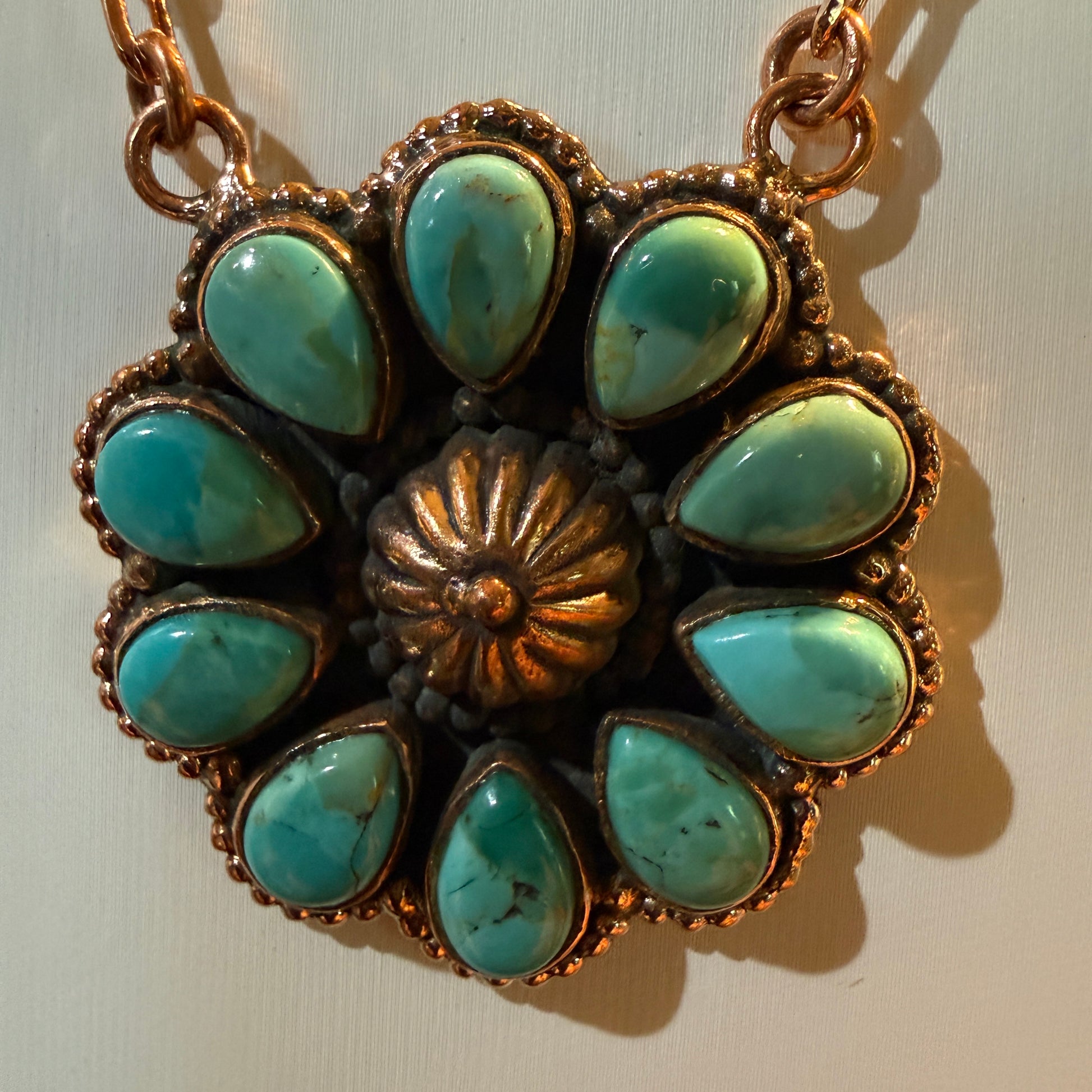 Mohave Turquoise Gemstone and Copper Paper Clip 18 Inch Chain Wild West Boho