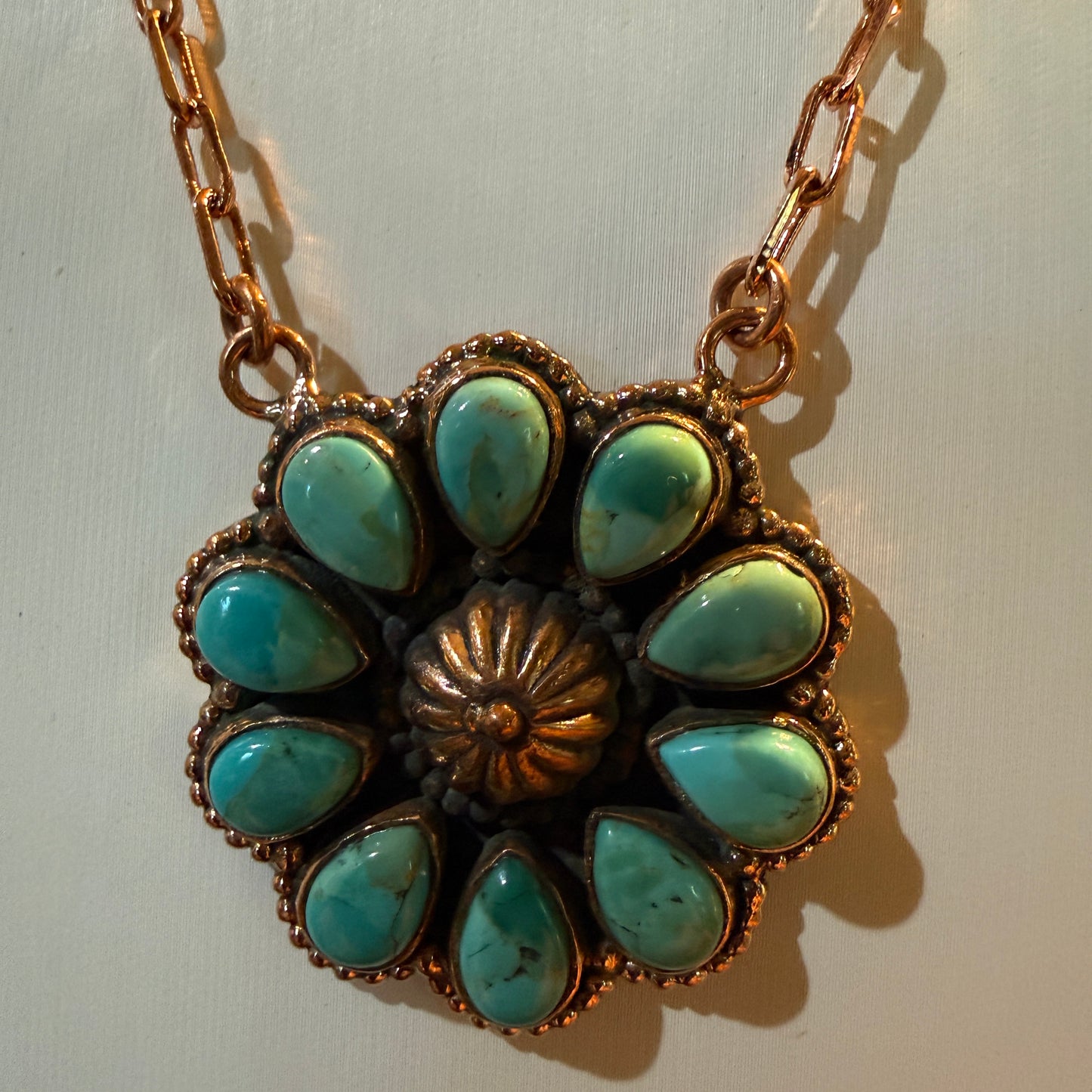 Mohave Turquoise Gemstone and Copper Paper Clip 18 Inch Chain Wild West Boho