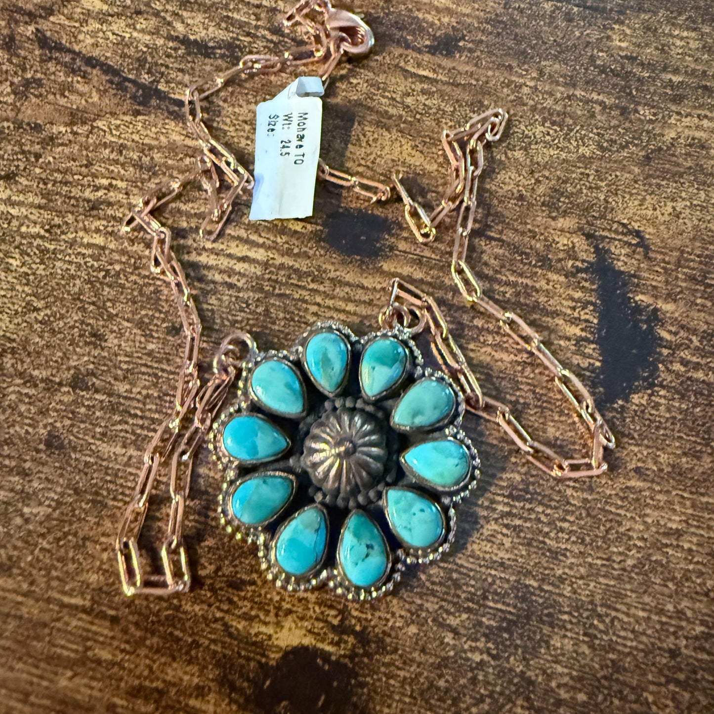 Mohave Turquoise Gemstone and Copper Paper Clip 18 Inch Chain Wild West Boho